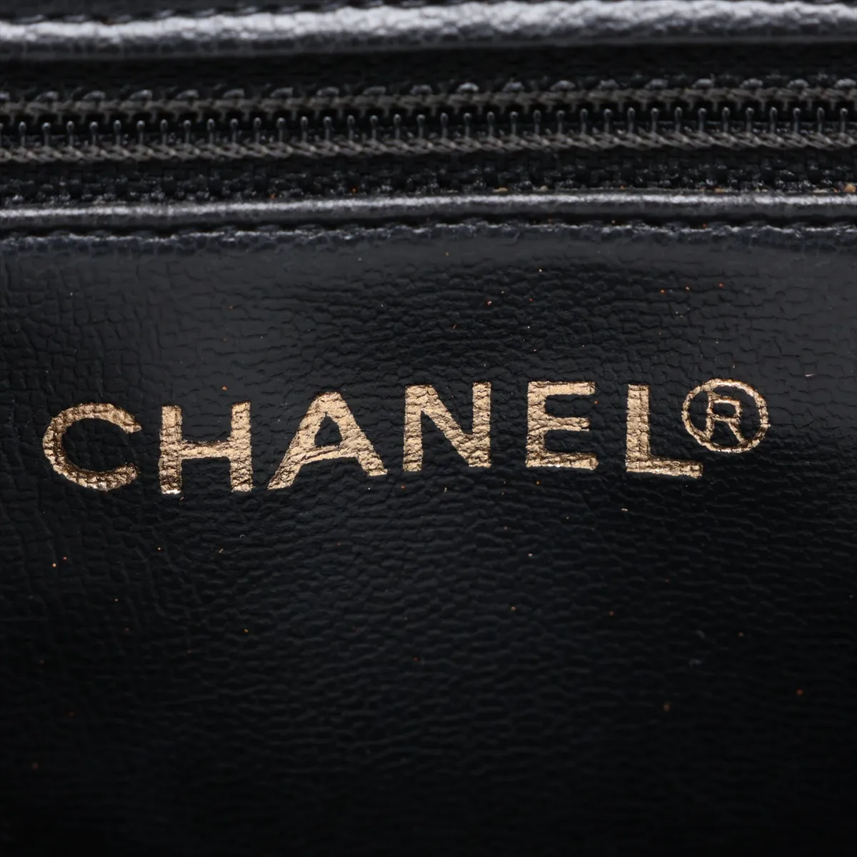Chevron Caviar Skin Chain Shoulder Bag, V-Stitch Vanity Case, Black with Gold Hardware — view 9