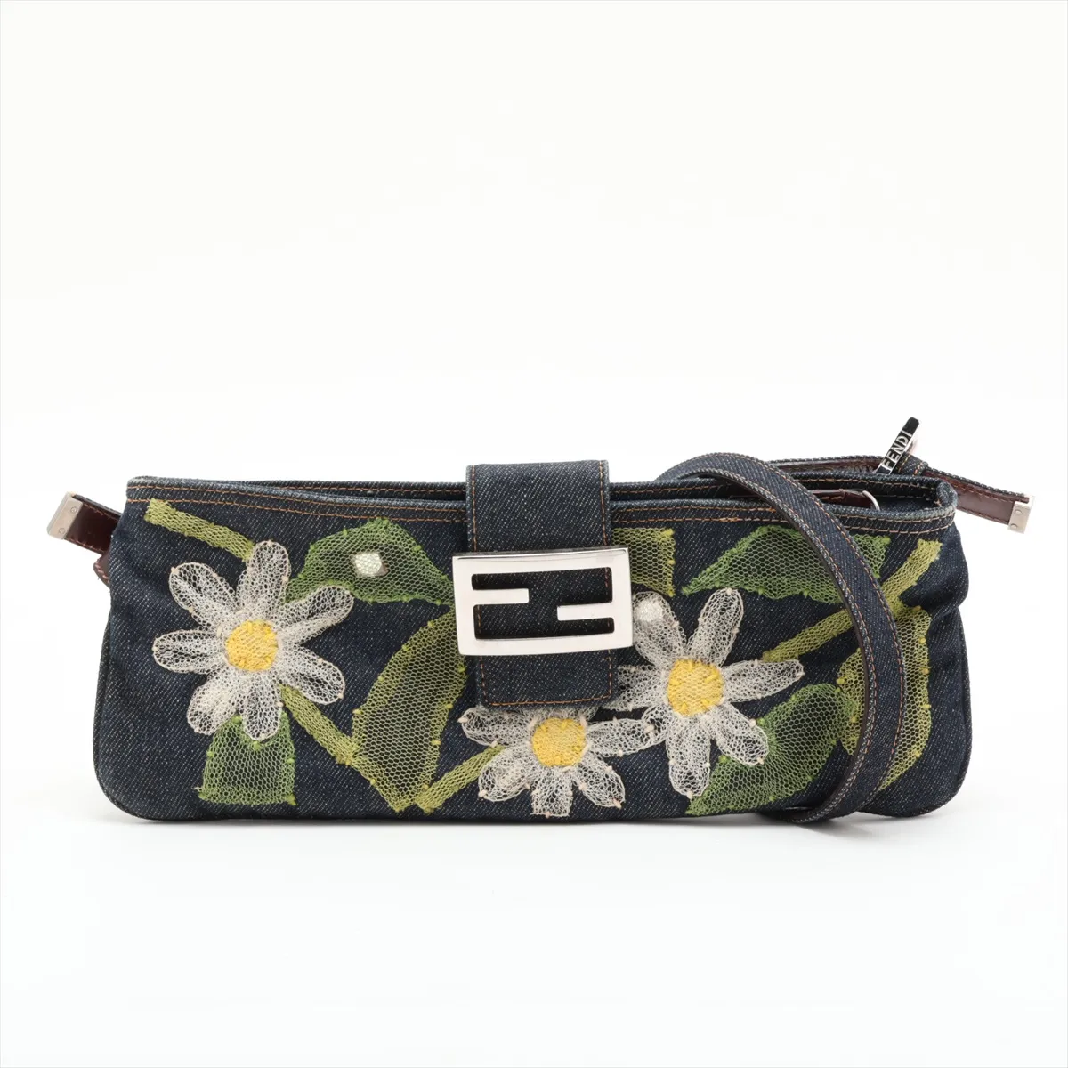 denim and leather shoulder bag, navy