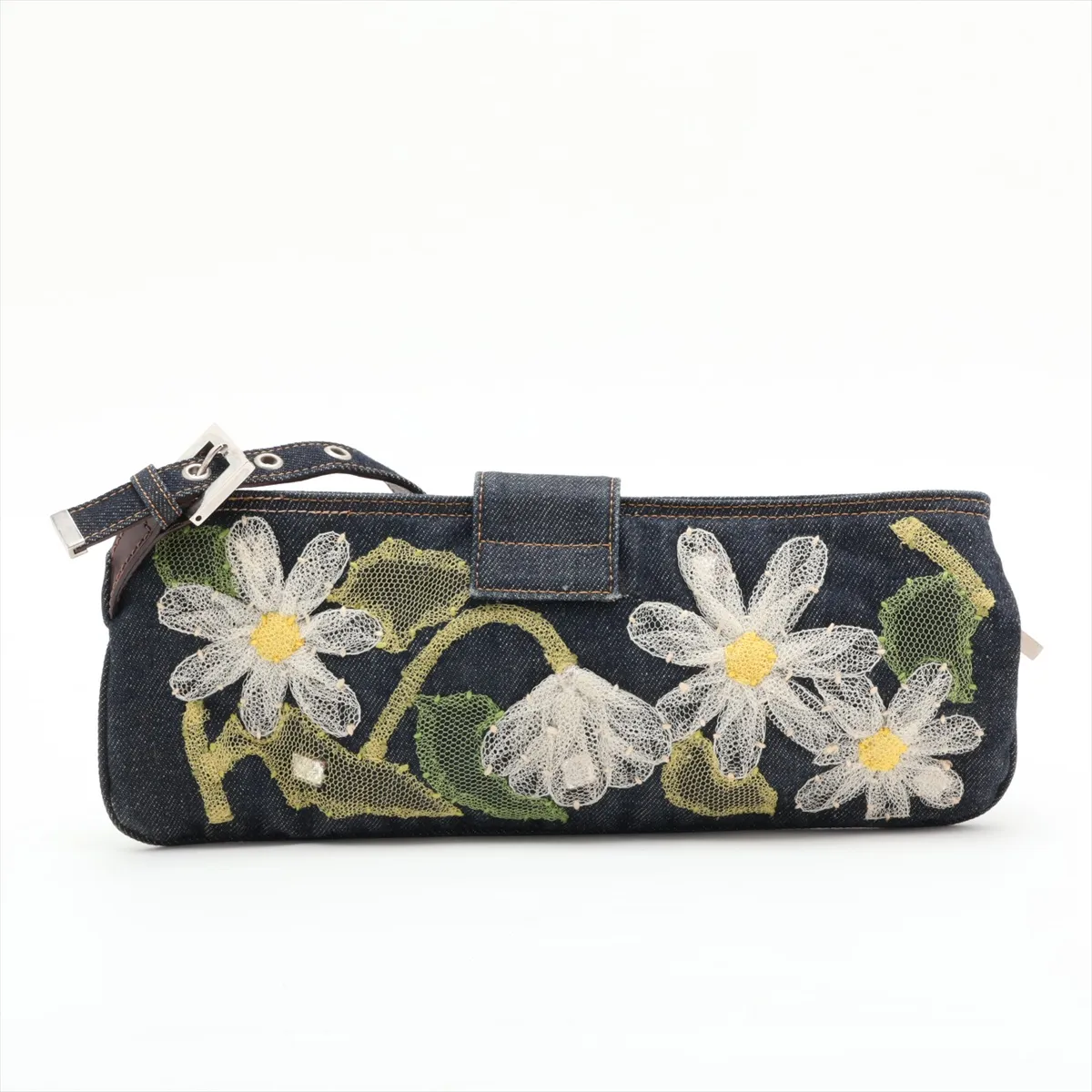 denim and leather shoulder bag, navy — view 2