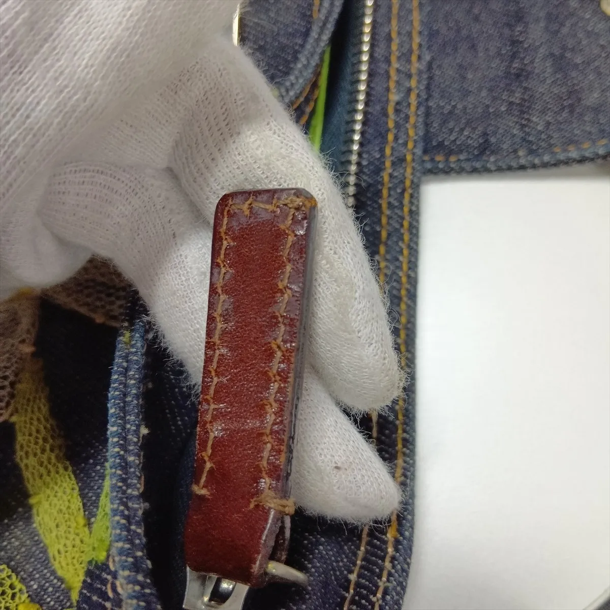 denim and leather shoulder bag, navy — view 11
