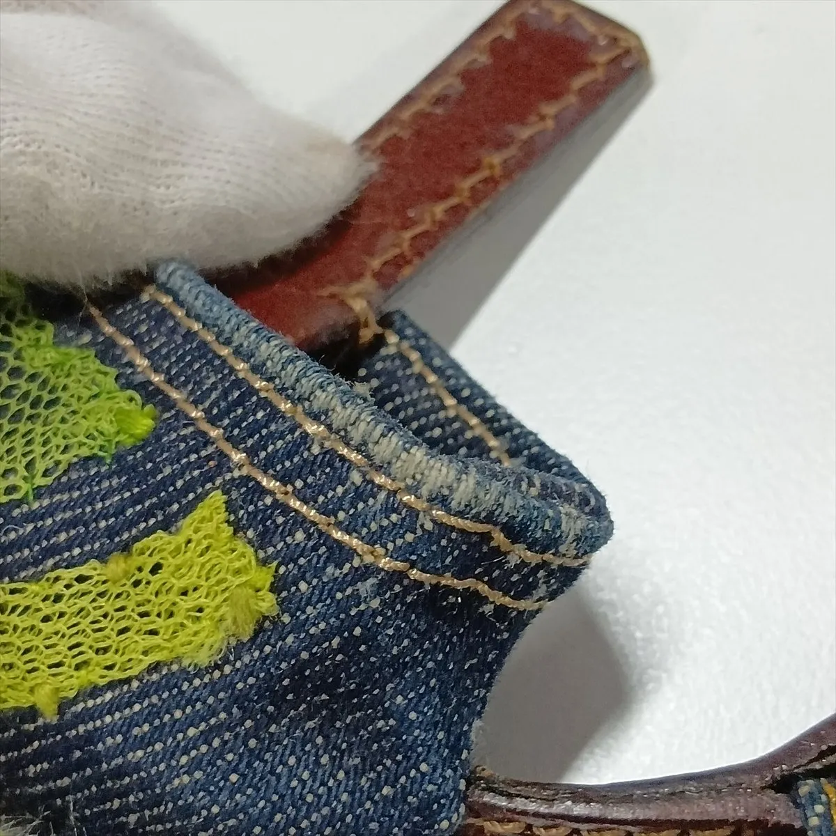 denim and leather shoulder bag, navy — view 14