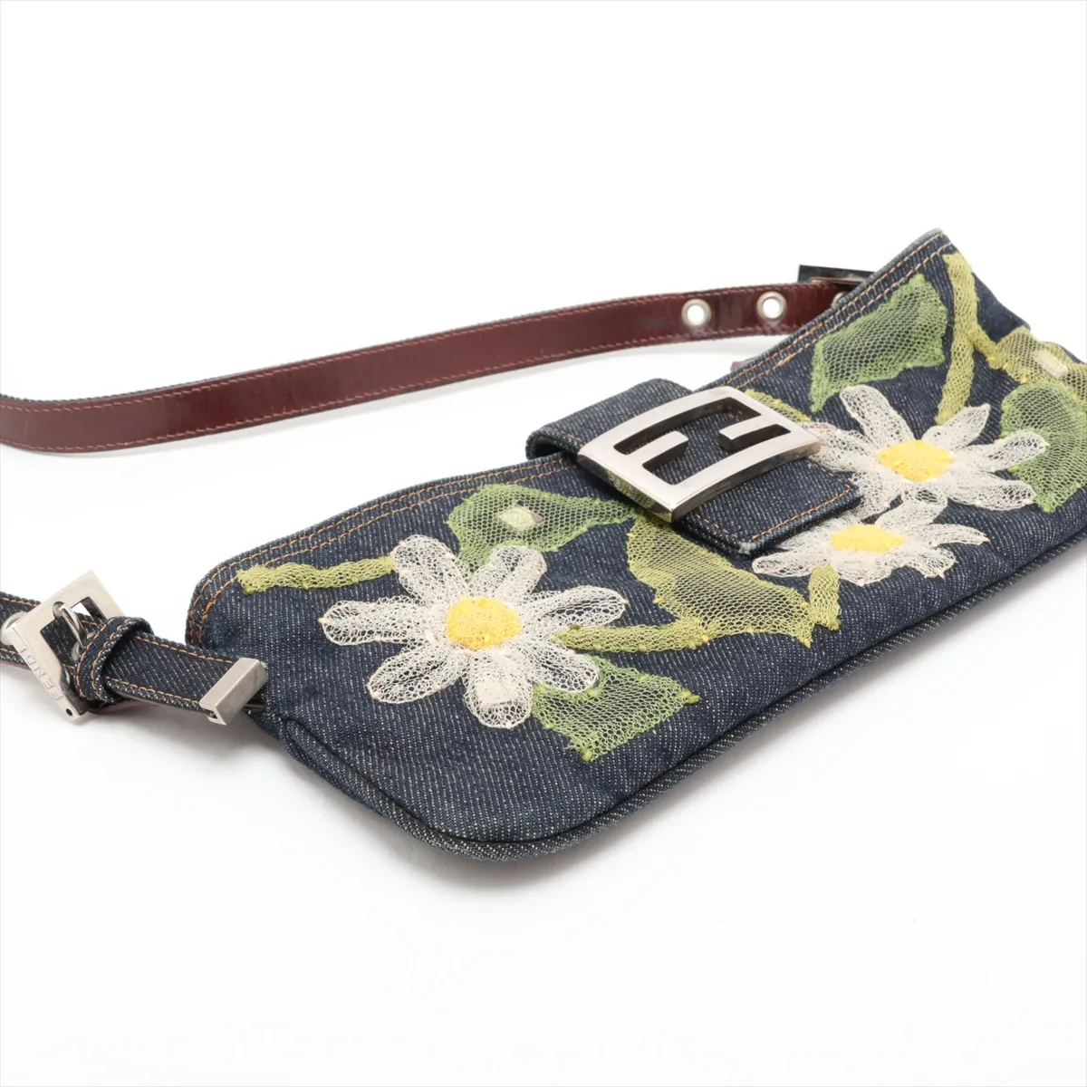 denim and leather shoulder bag, navy — view 4