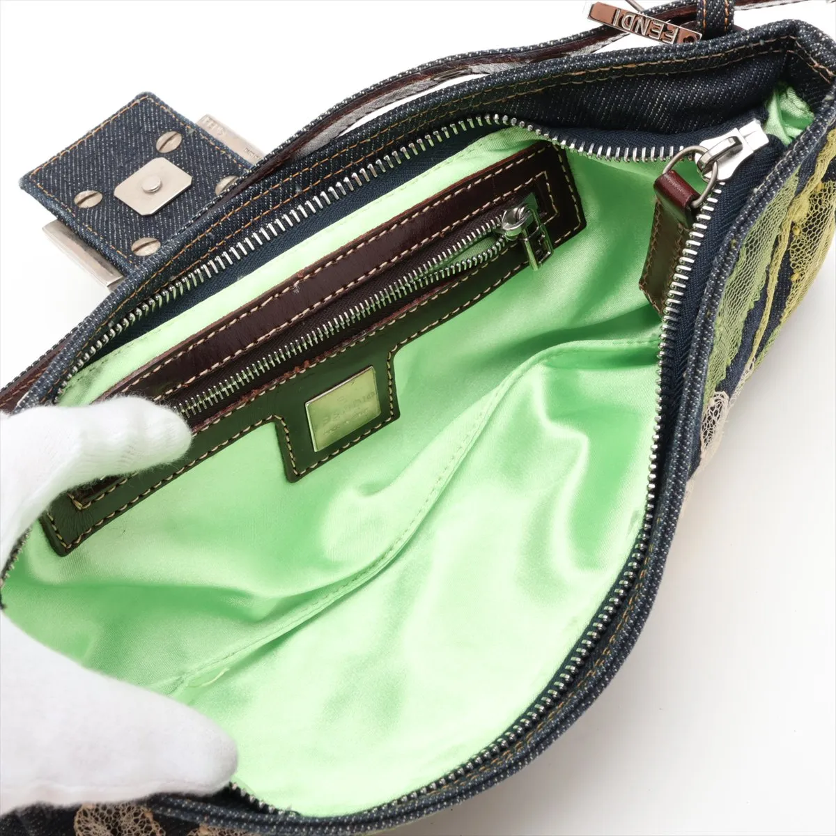 denim and leather shoulder bag, navy — view 6