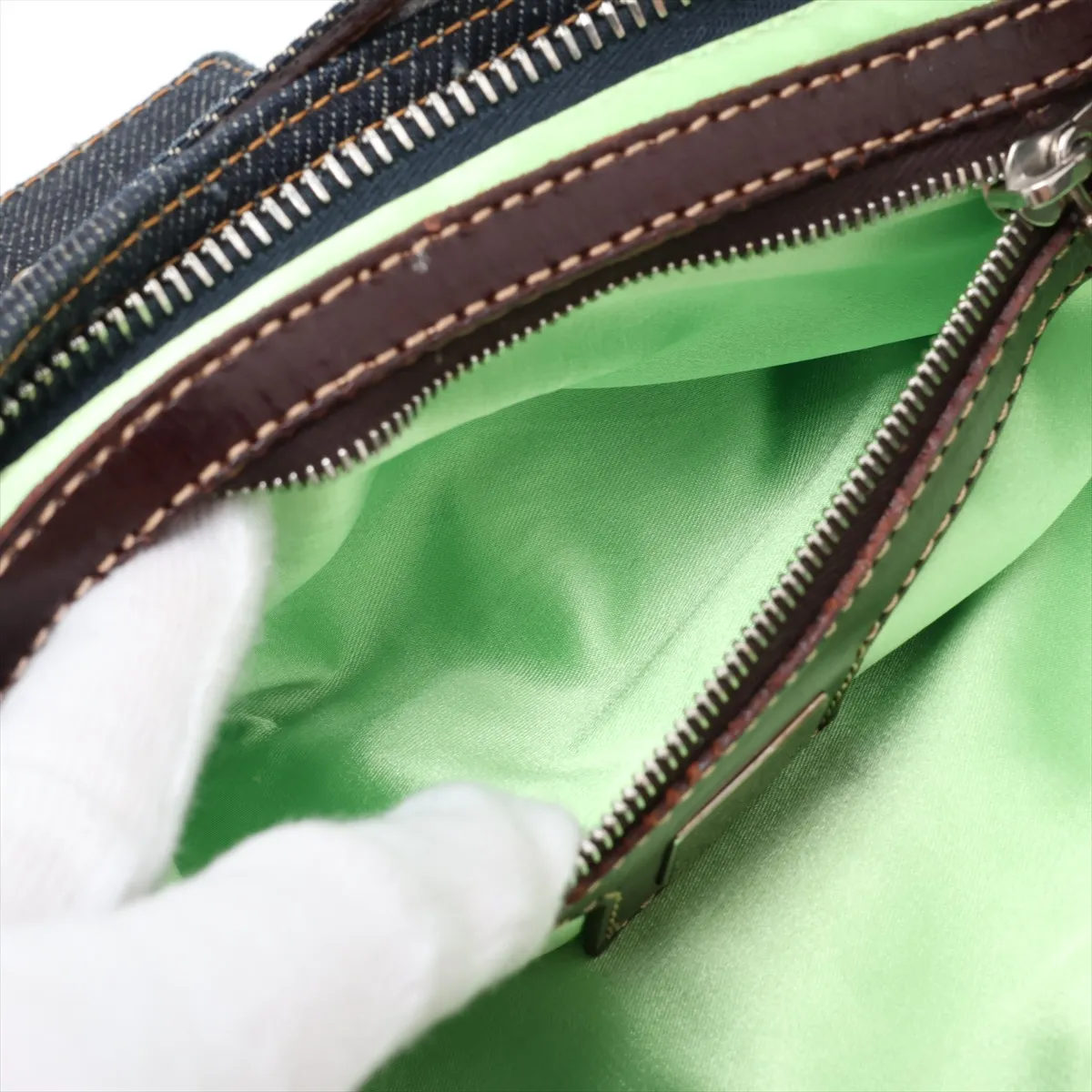 denim and leather shoulder bag, navy — view 7
