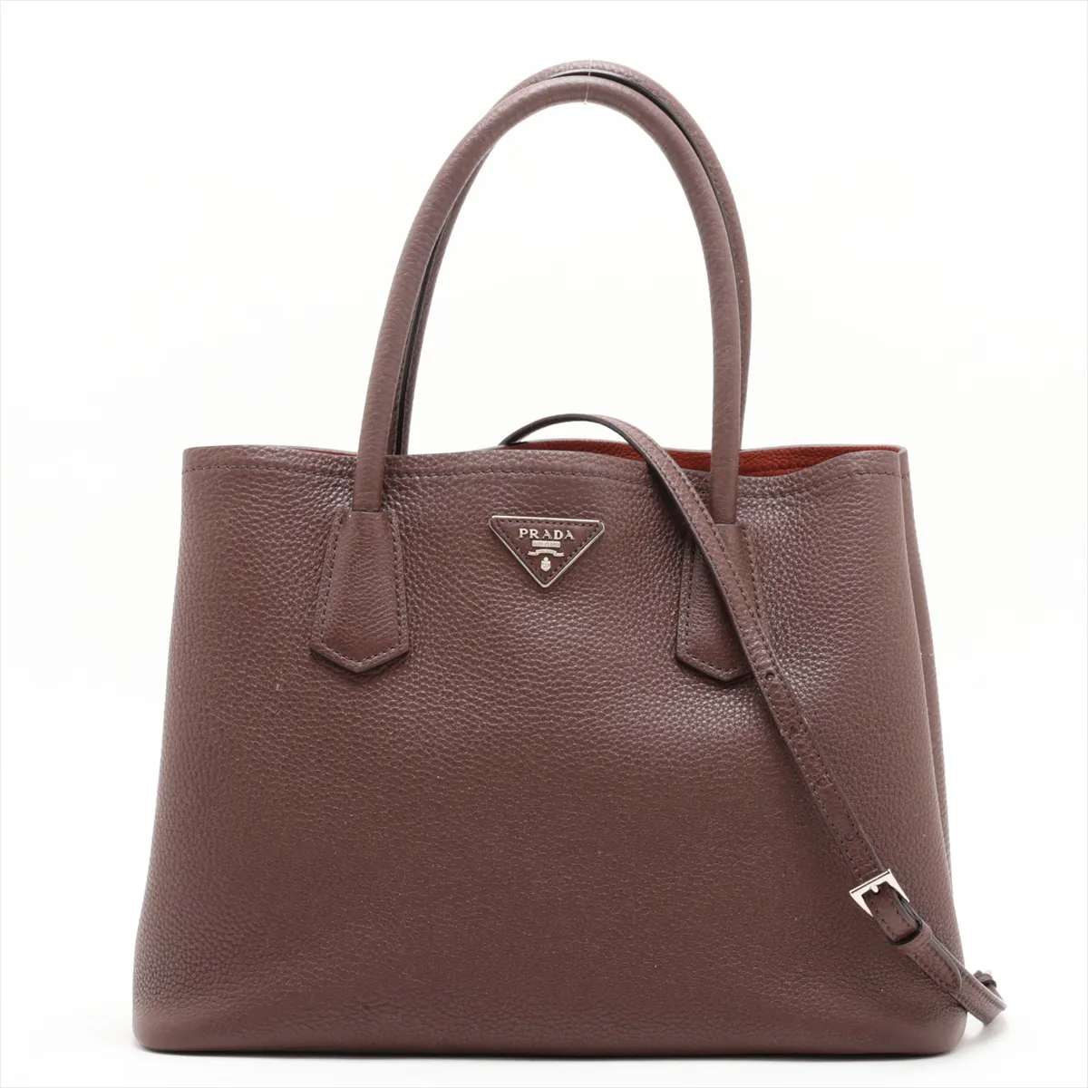 Leather 2-Way Handbag, Brown