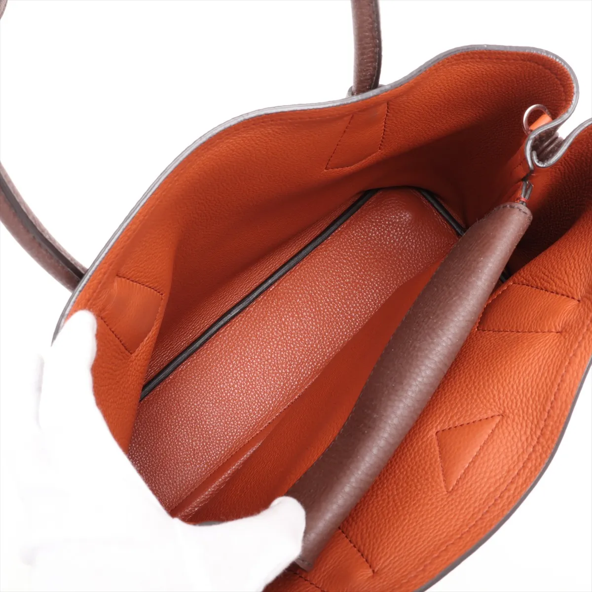 Leather 2-Way Handbag, Brown — view 8