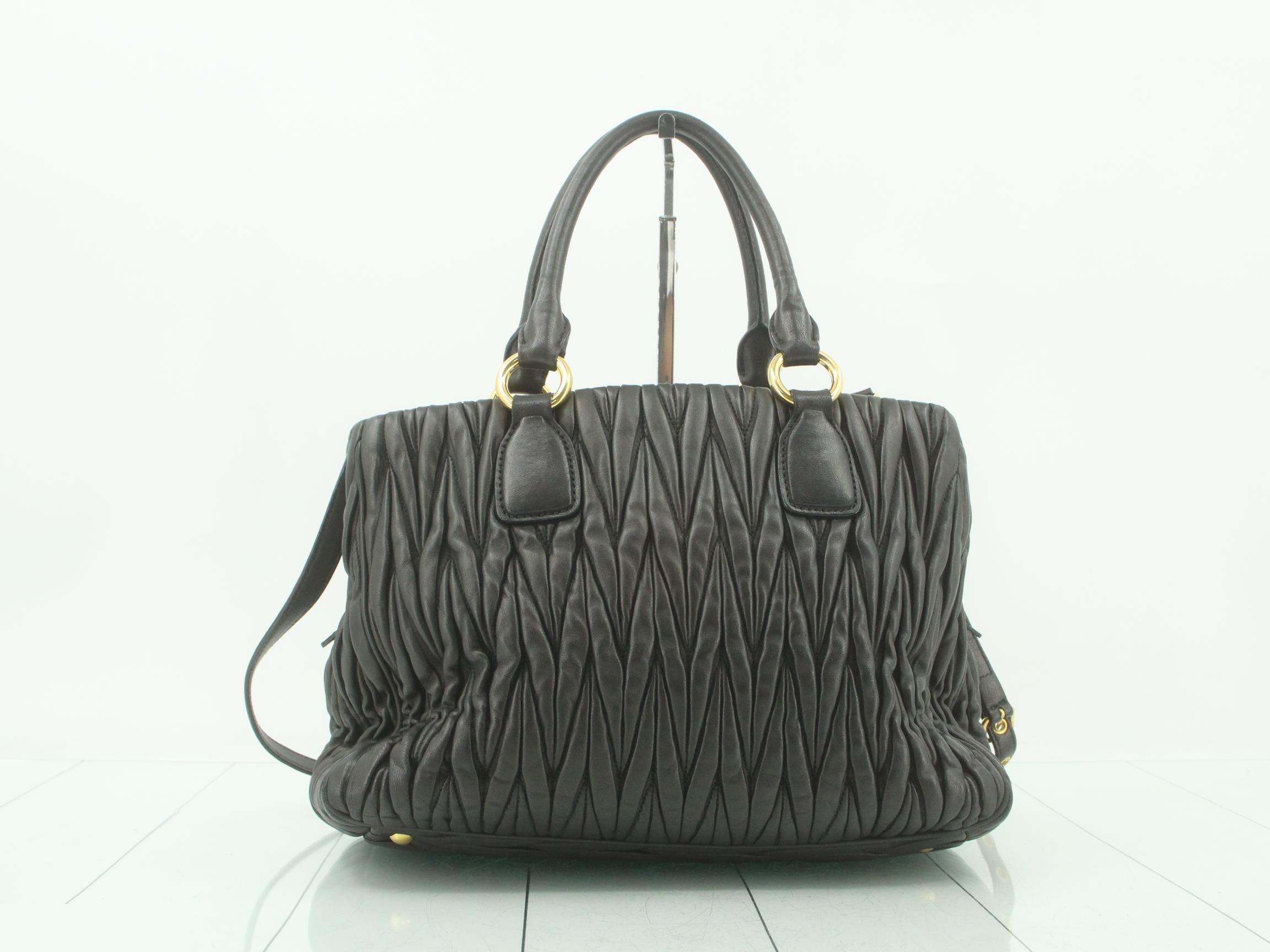Matelassé Leather 2-Way Handbag, Black, RN0960 — view 2