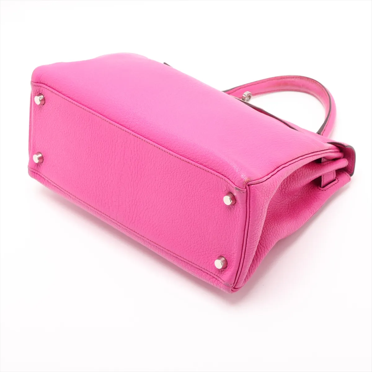 [Individually packaged] Hermes Kelly 28 Retourne Coromandel Fuchsia Pink Silver Hardware I: 2005 Clochette string torn — view 3