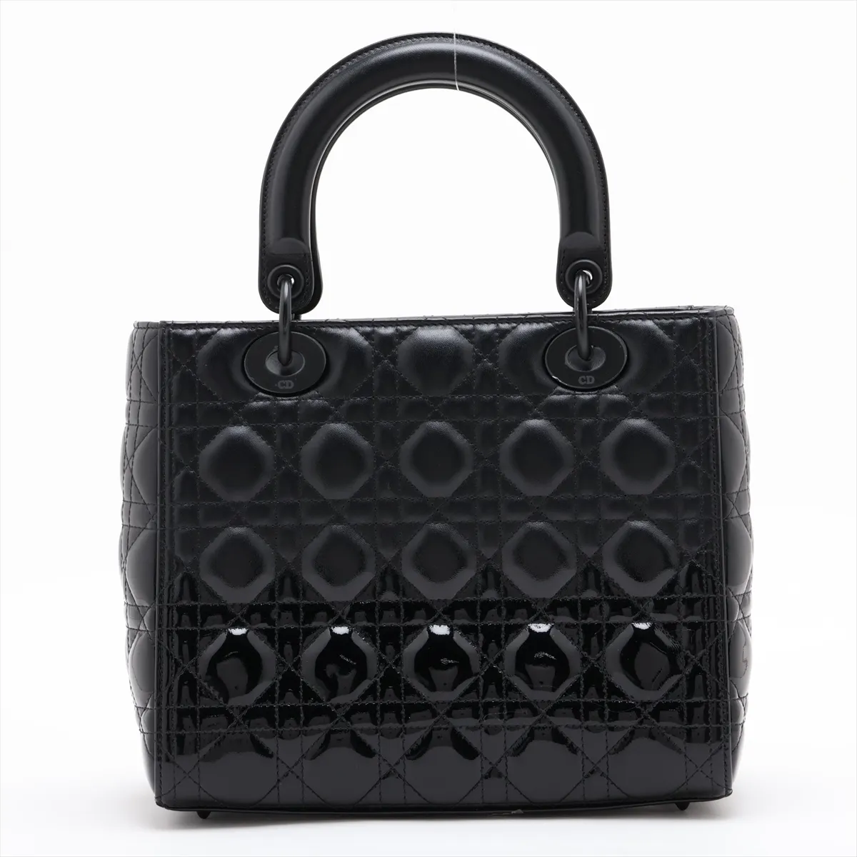 Lady Dior Cannage Leather x Patent Leather 2-Way Handbag, Black — view 2
