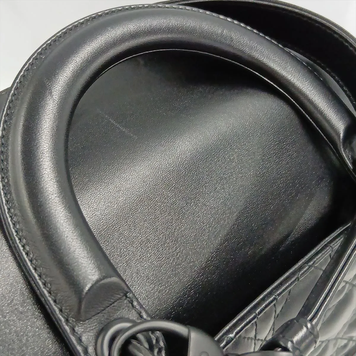 Lady Dior Cannage Leather x Patent Leather 2-Way Handbag, Black — view 12