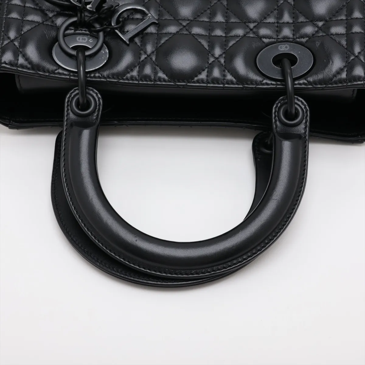 Lady Dior Cannage Leather x Patent Leather 2-Way Handbag, Black — view 5