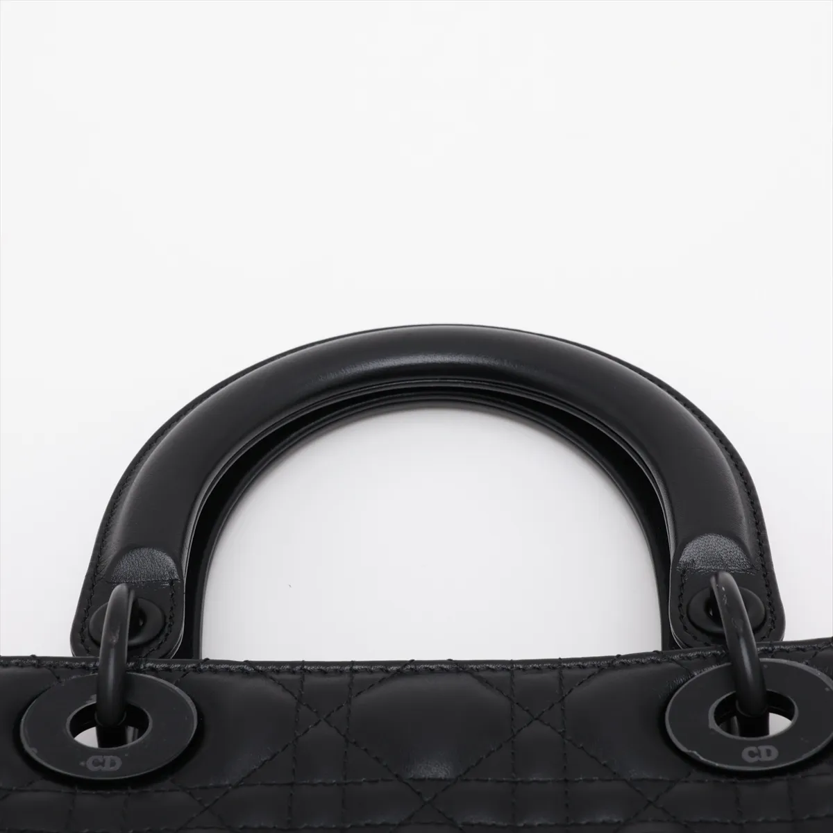 Lady Dior Cannage Leather x Patent Leather 2-Way Handbag, Black — view 6