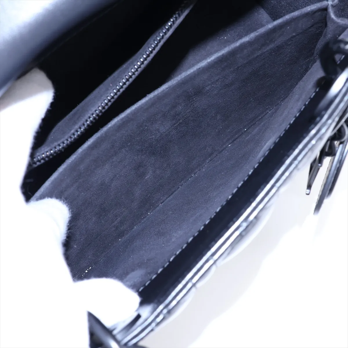 Lady Dior Cannage Leather x Patent Leather 2-Way Handbag, Black — view 10