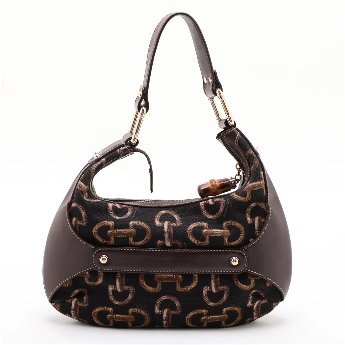 Bamboo Amalfi Canvas x Leather Shoulder Bag, Brown, 154378 — view 2
