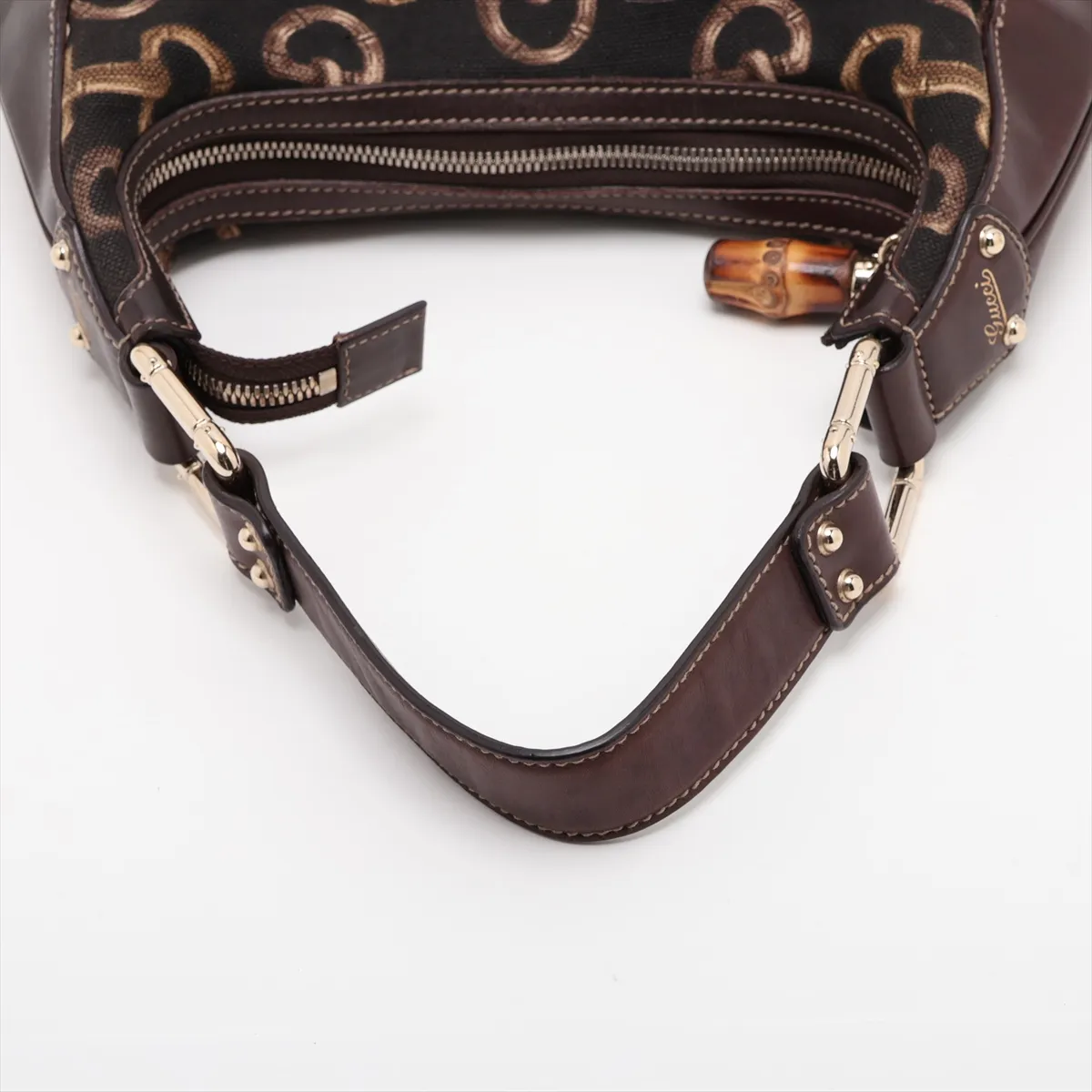 Bamboo Amalfi Canvas x Leather Shoulder Bag, Brown, 154378 — view 5