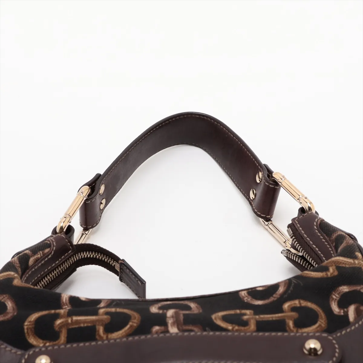 Bamboo Amalfi Canvas x Leather Shoulder Bag, Brown, 154378 — view 6
