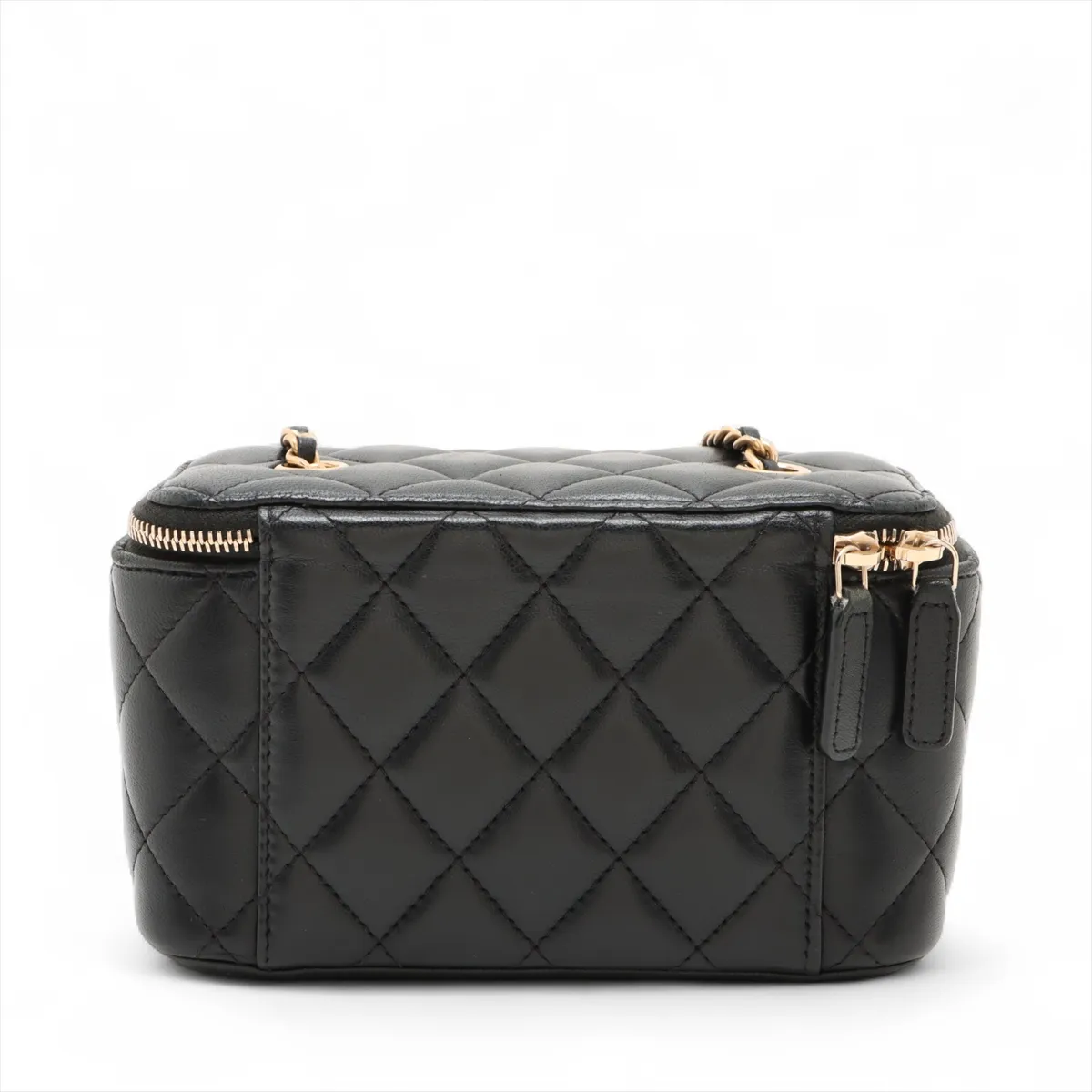 Matelasse Lambskin Chain Shoulder Bag Vanity Black Gold Hardware 31588672 31s — view 2