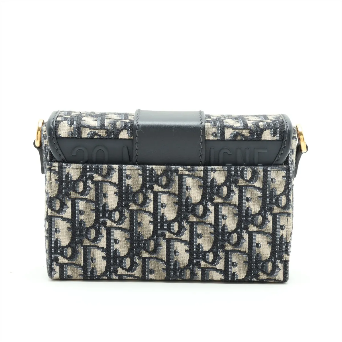 Oblique Montaigne 30 Canvas x Leather Shoulder Bag, Navy — view 2