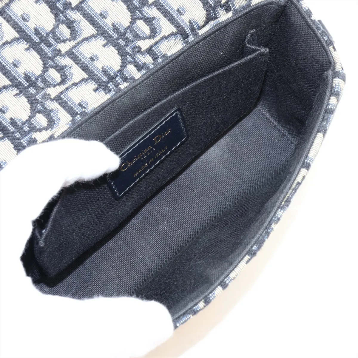 Oblique Montaigne 30 Canvas x Leather Shoulder Bag, Navy — view 6