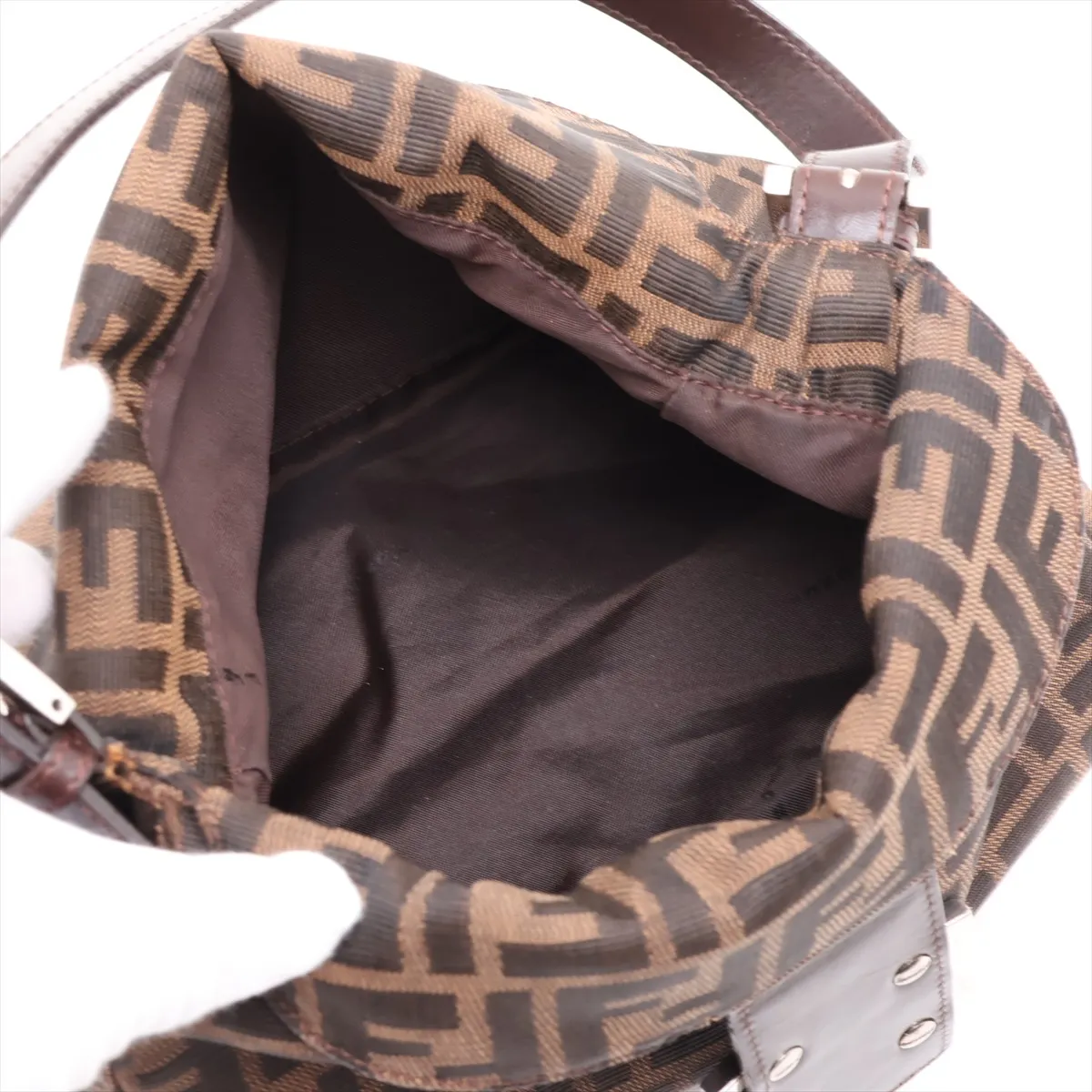 Zucca Canvas x Leather Shoulder Bag, Brown — view 7