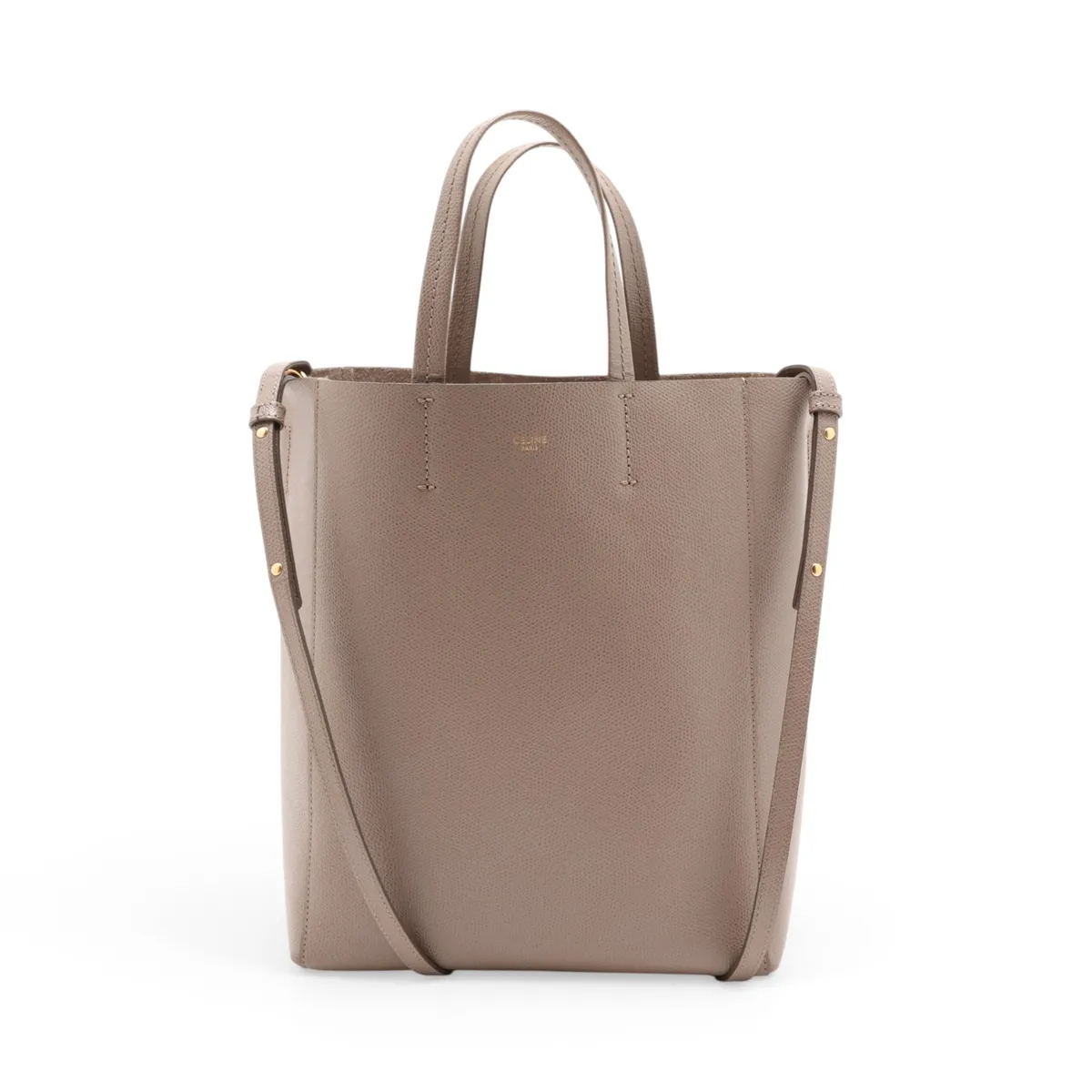 Vertical Cabas Small Leather 2-Way Handbag, Beige