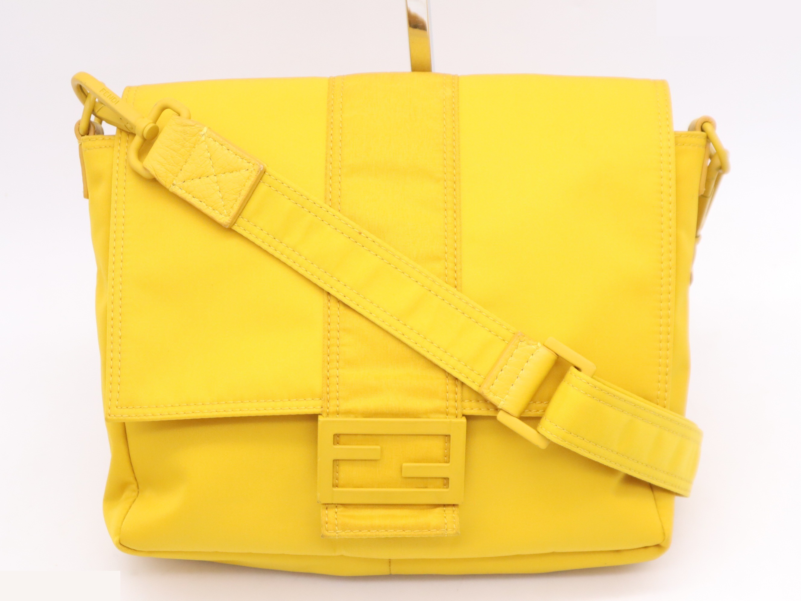 Nylon Mamma Bucket Messenger Bag, Yellow, Silver Hardware