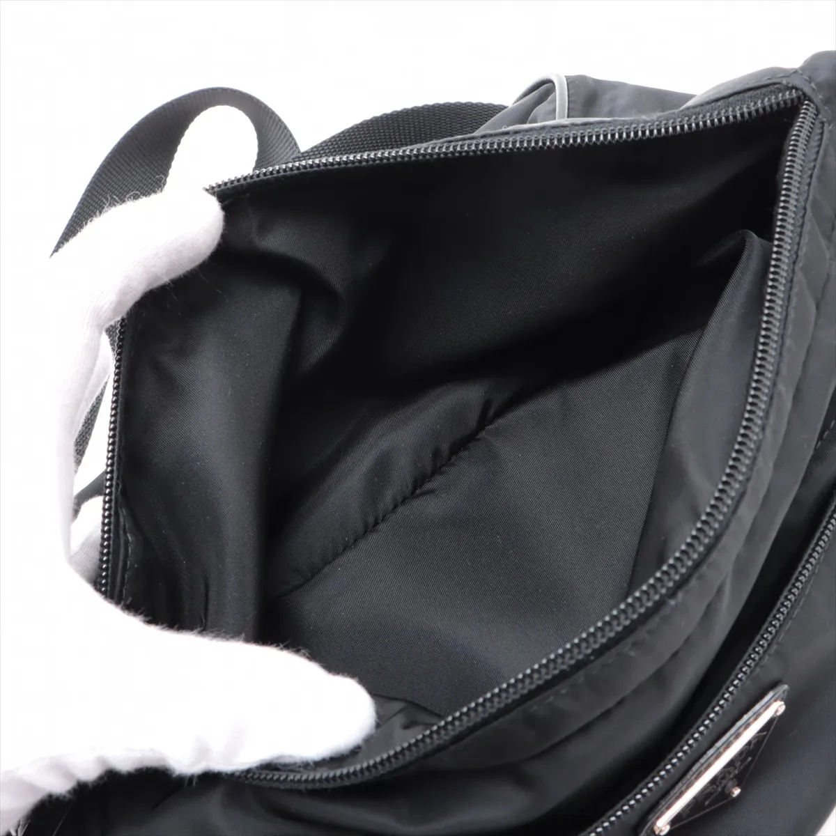 Tessuto Nylon x Leather Body Bag, Black — view 9