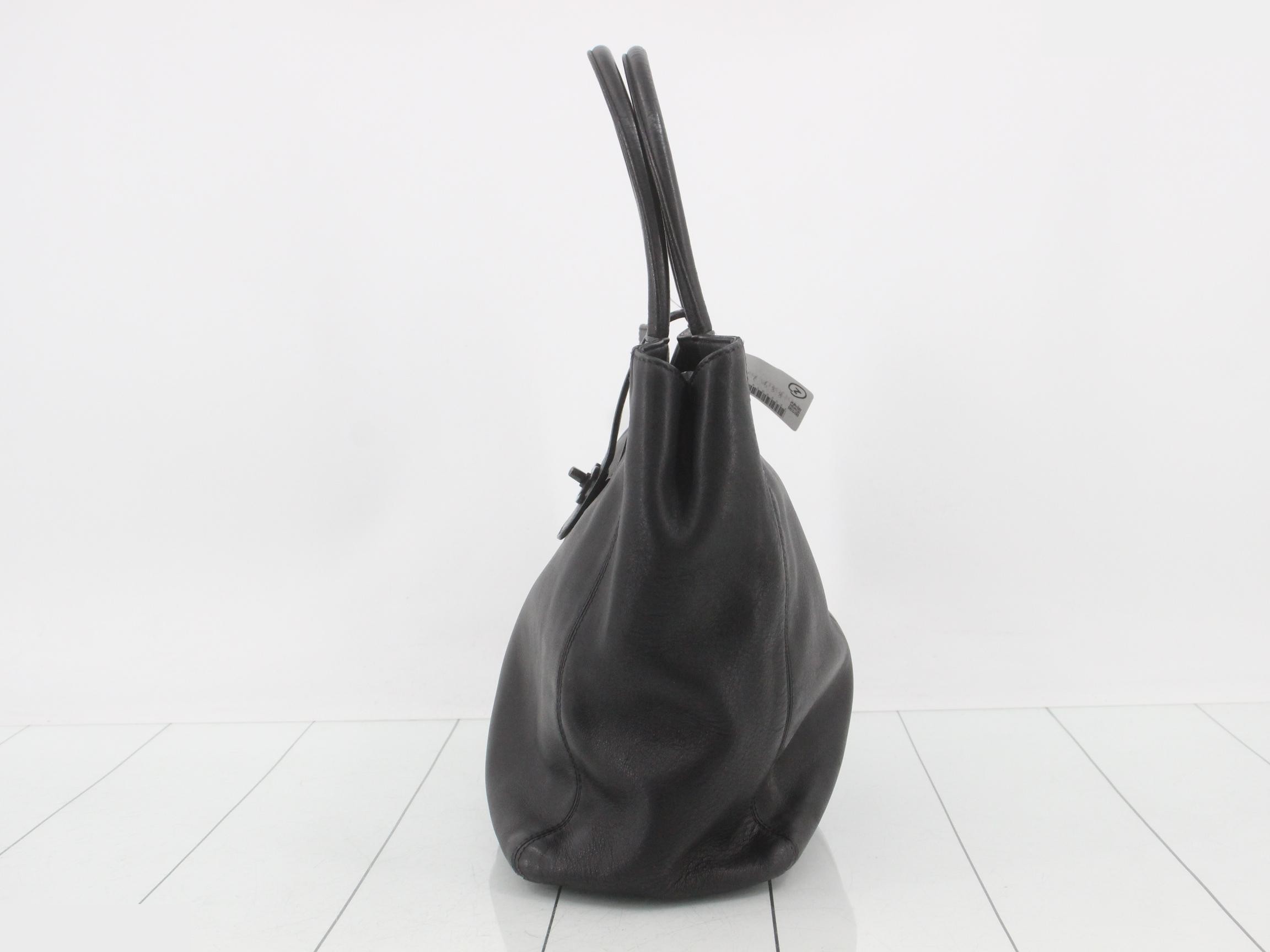 Leather Coco Mark Tote Bag, Black — view 3