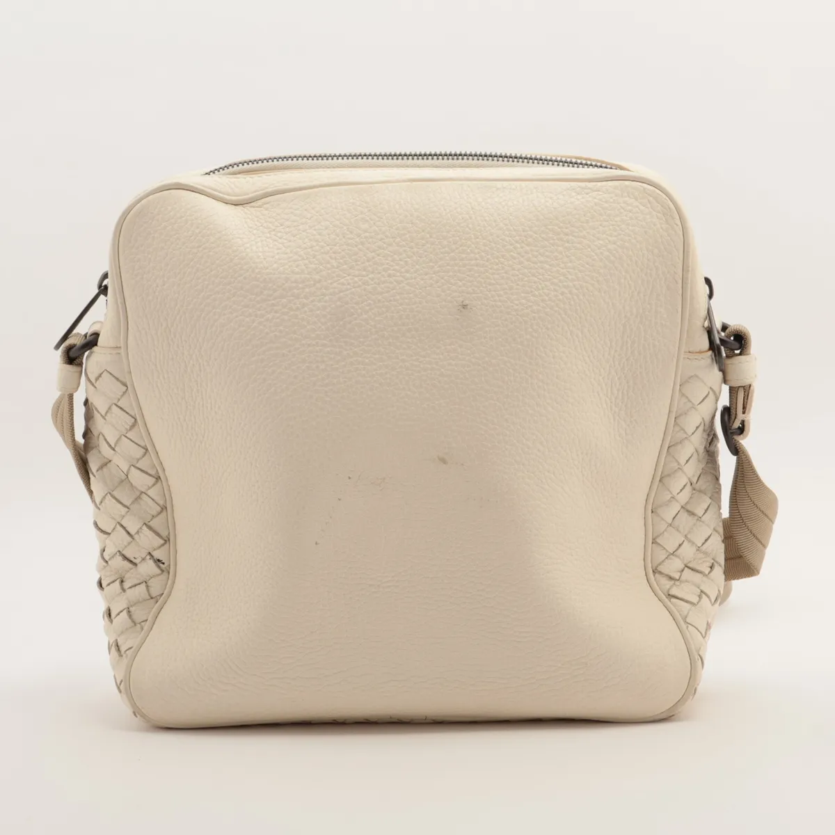 Intrecciato Leather Shoulder Bag, White — view 2