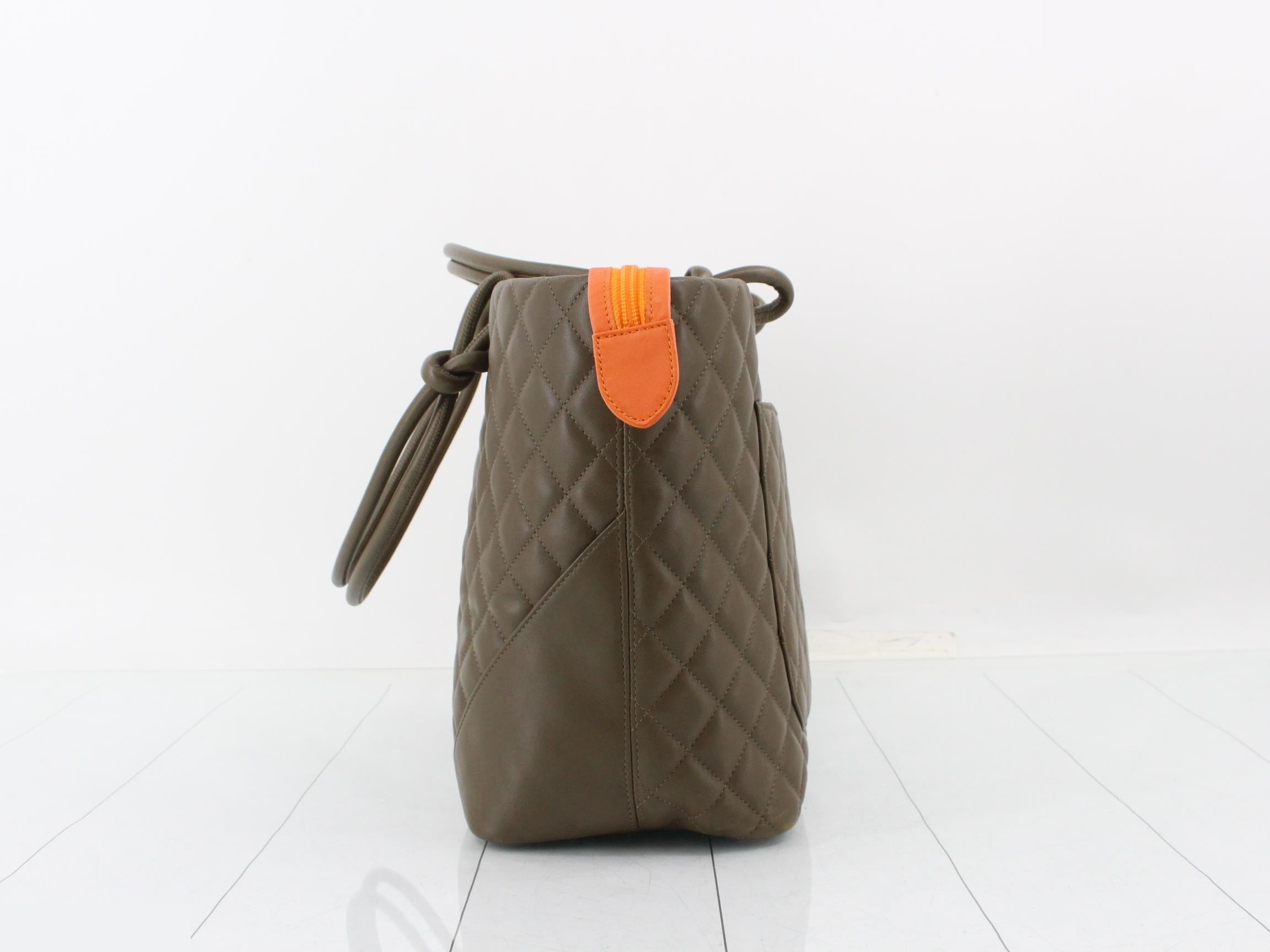 Cambon Line Large Tote, Lambskin, Khaki — view 3