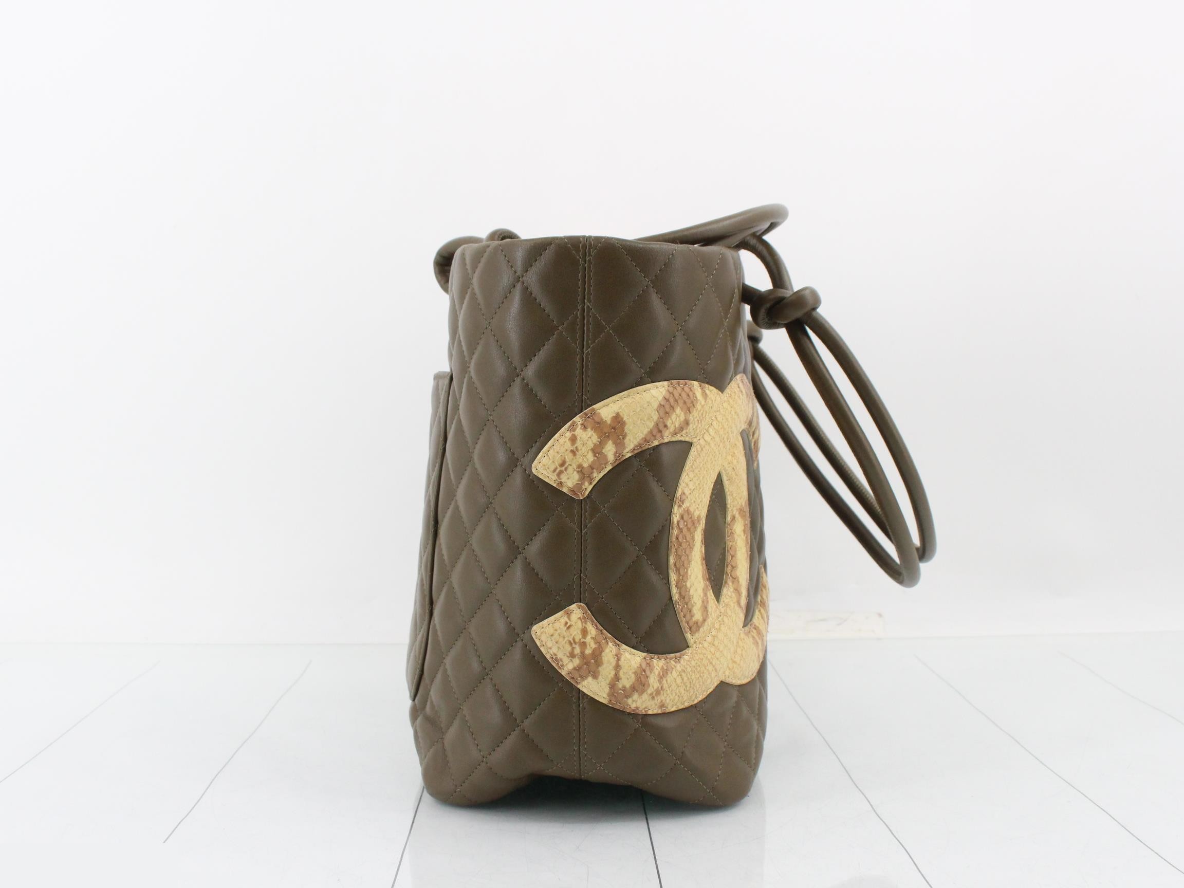 Cambon Line Large Tote, Lambskin, Khaki — view 4