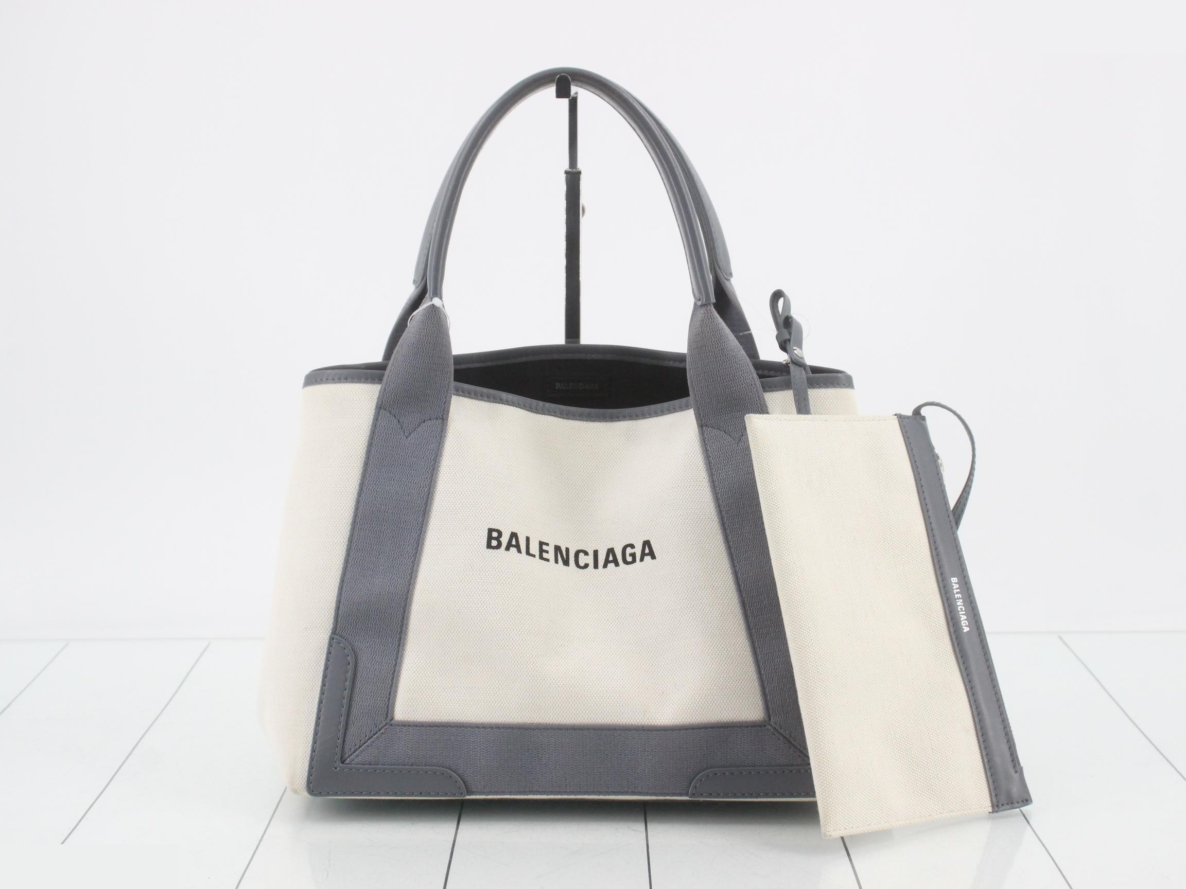 Navy Cabas S, Ivory, Gray Canvas
