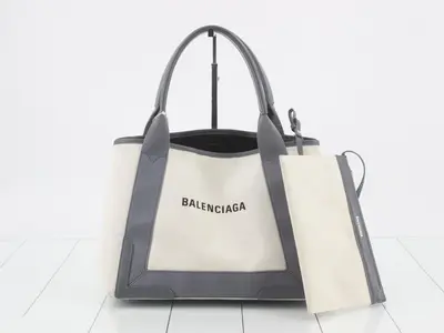 Navy Cabas S, Ivory, Gray Canvas