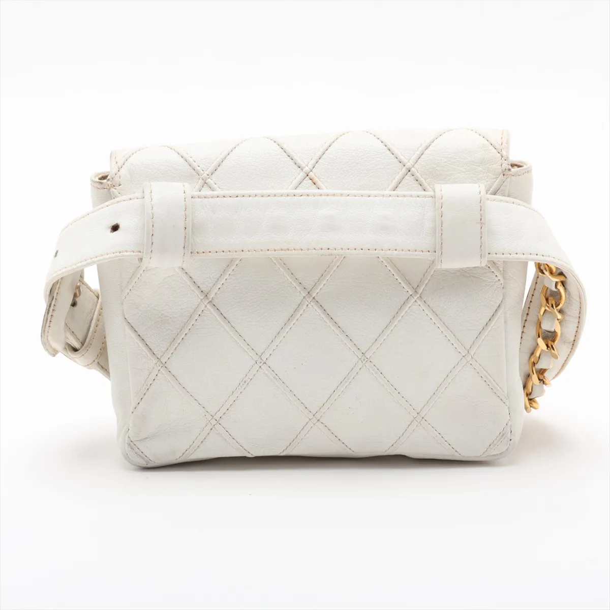 Bicolore Lambskin Waist Pouch, White with Gold Hardware — view 2