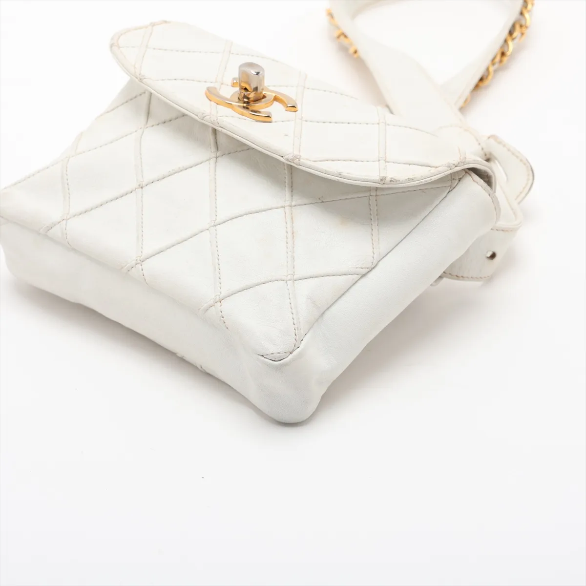 Bicolore Lambskin Waist Pouch, White with Gold Hardware — view 3