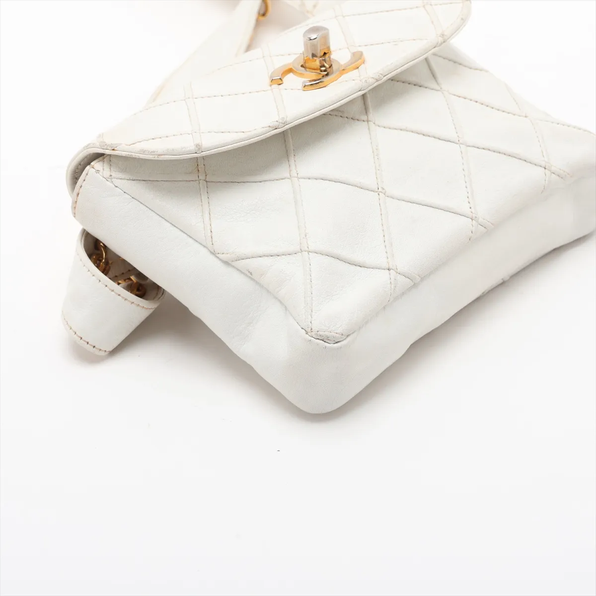 Bicolore Lambskin Waist Pouch, White with Gold Hardware — view 4
