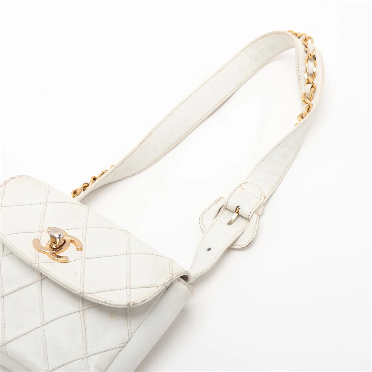 Bicolore Lambskin Waist Pouch, White with Gold Hardware — view 5