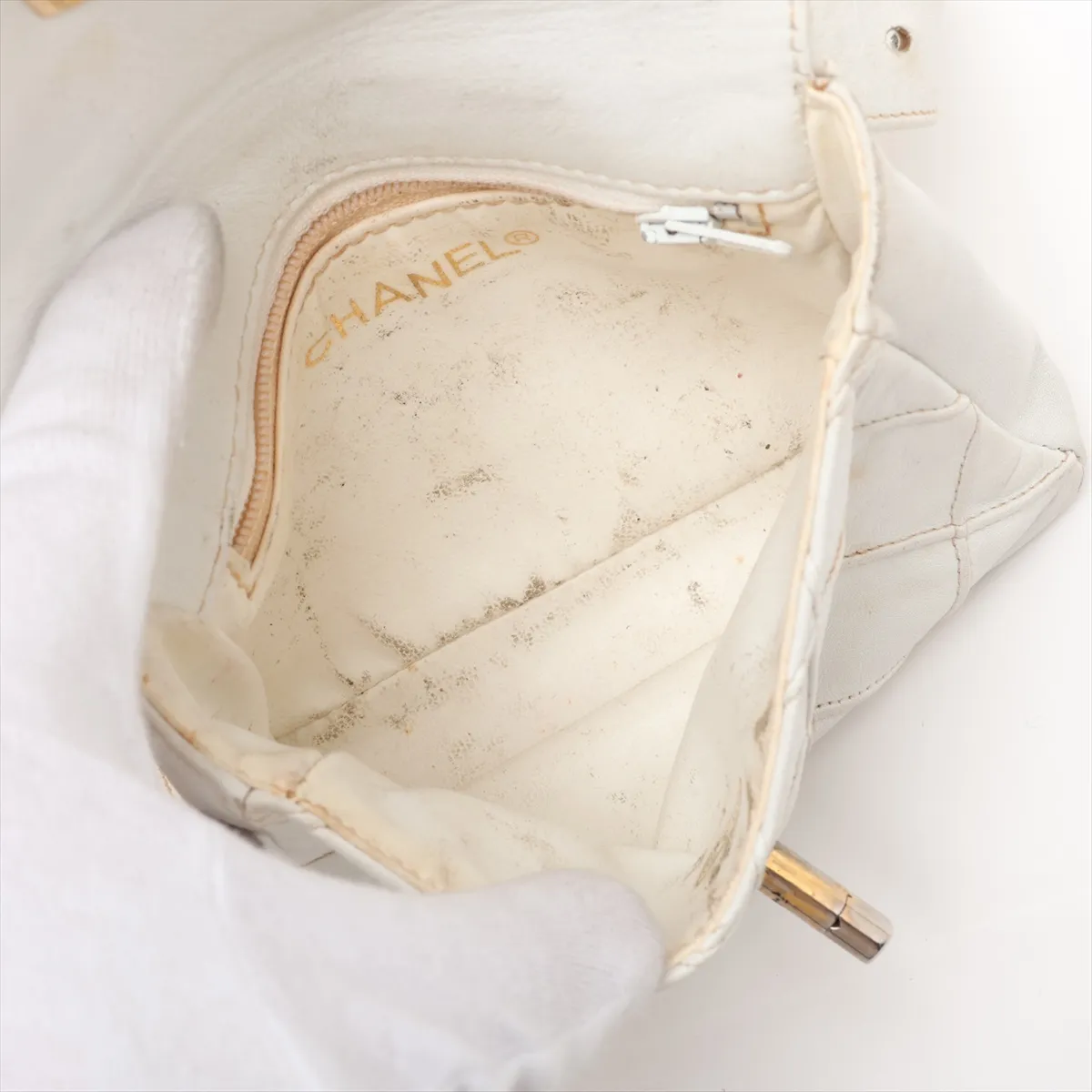 Bicolore Lambskin Waist Pouch, White with Gold Hardware — view 6
