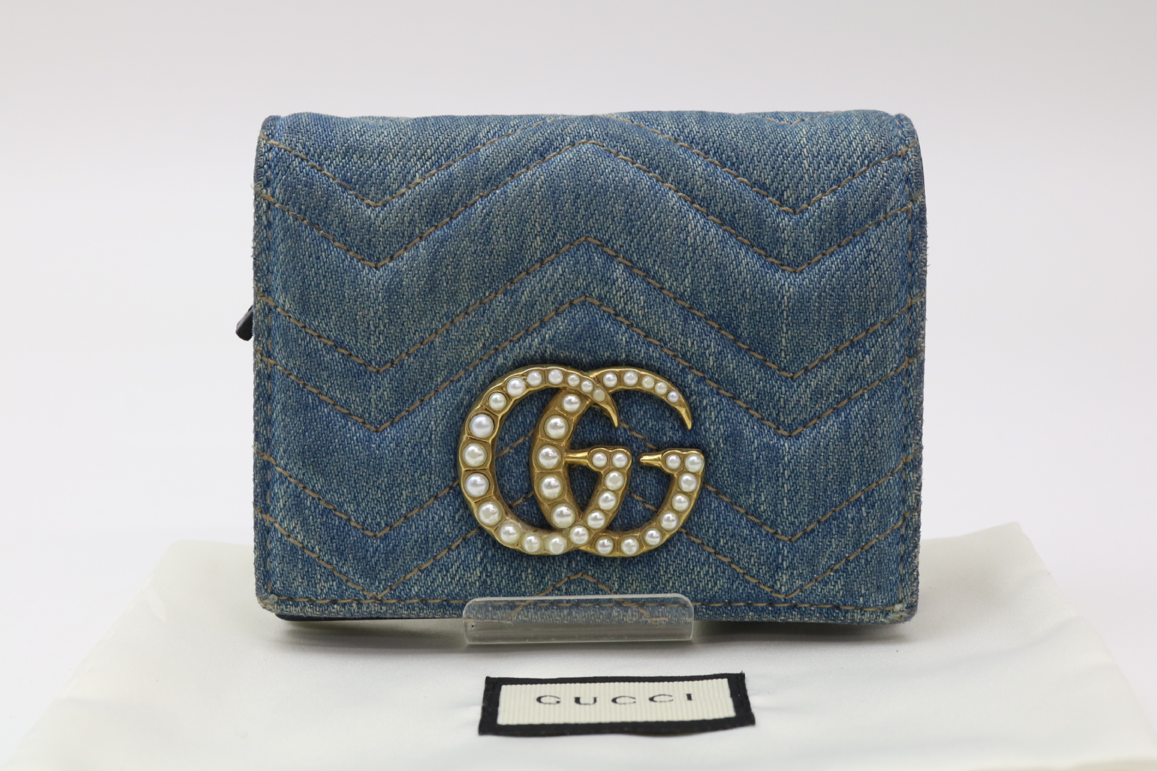 GG Marmont Denim Compact Wallet