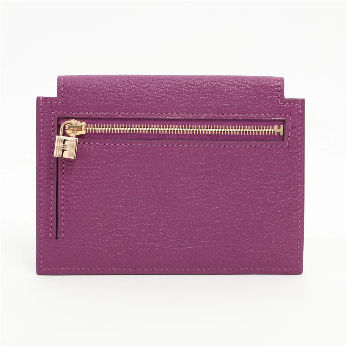 Kelly Pocket Compact Chevre Misor Coin Case Purple Gold Hardware D:2019 — view 2