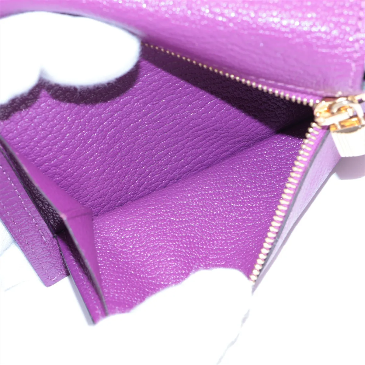 Kelly Pocket Compact Chevre Misor Coin Case Purple Gold Hardware D:2019 — view 5