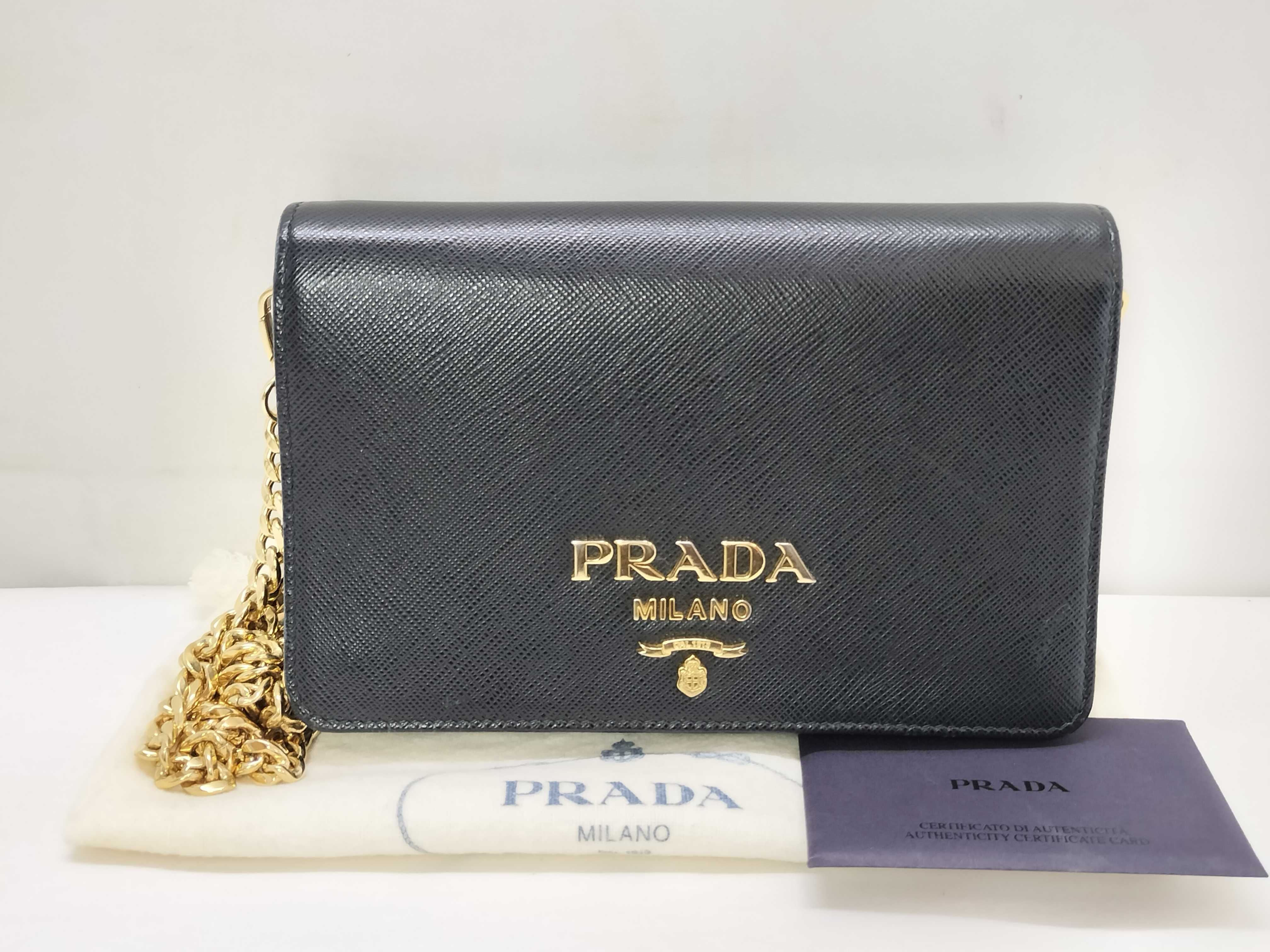 KR- Saffiano WOC Chain Wallet Black 1BP006 Shoulder Bag