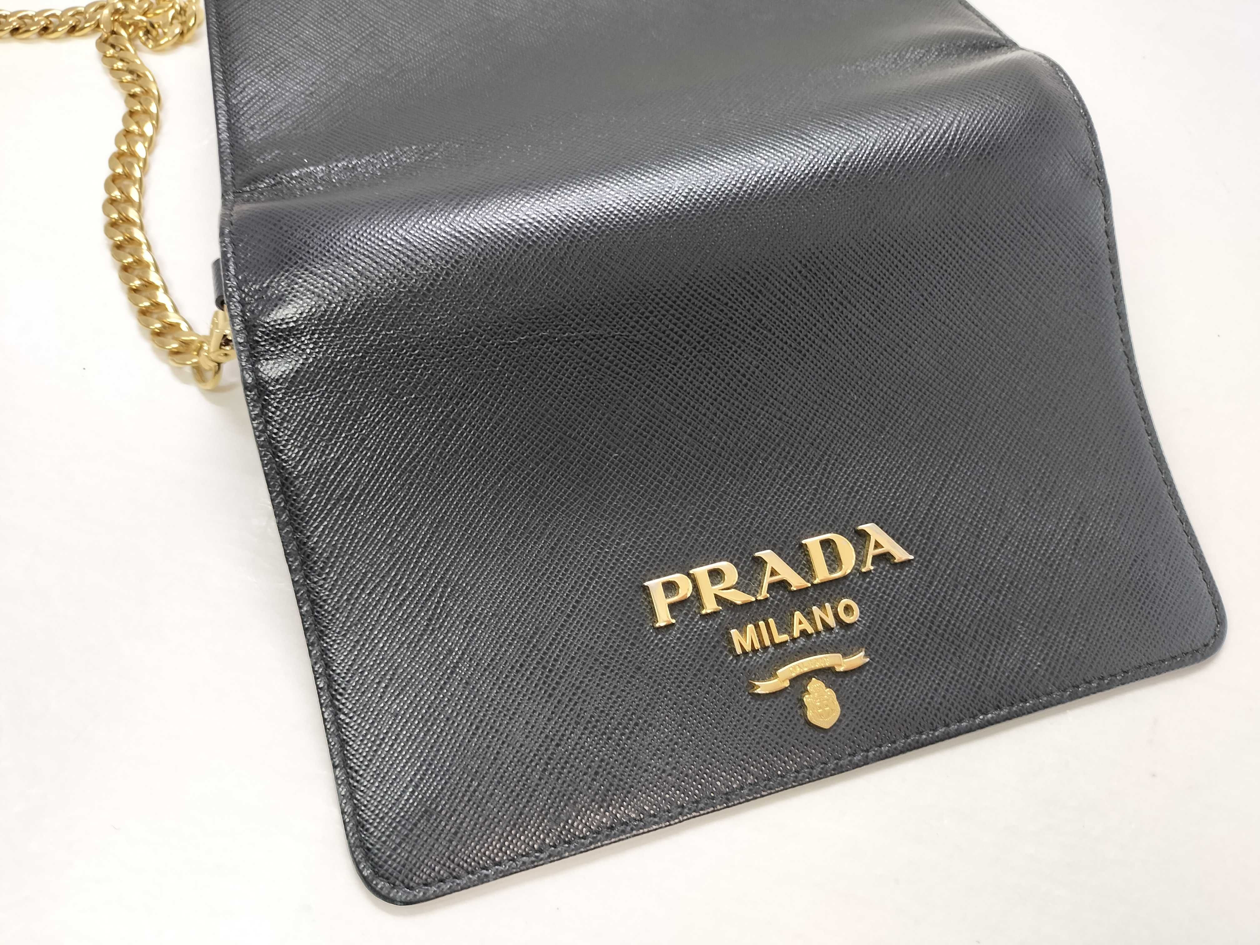 KR- Saffiano WOC Chain Wallet Black 1BP006 Shoulder Bag — view 13