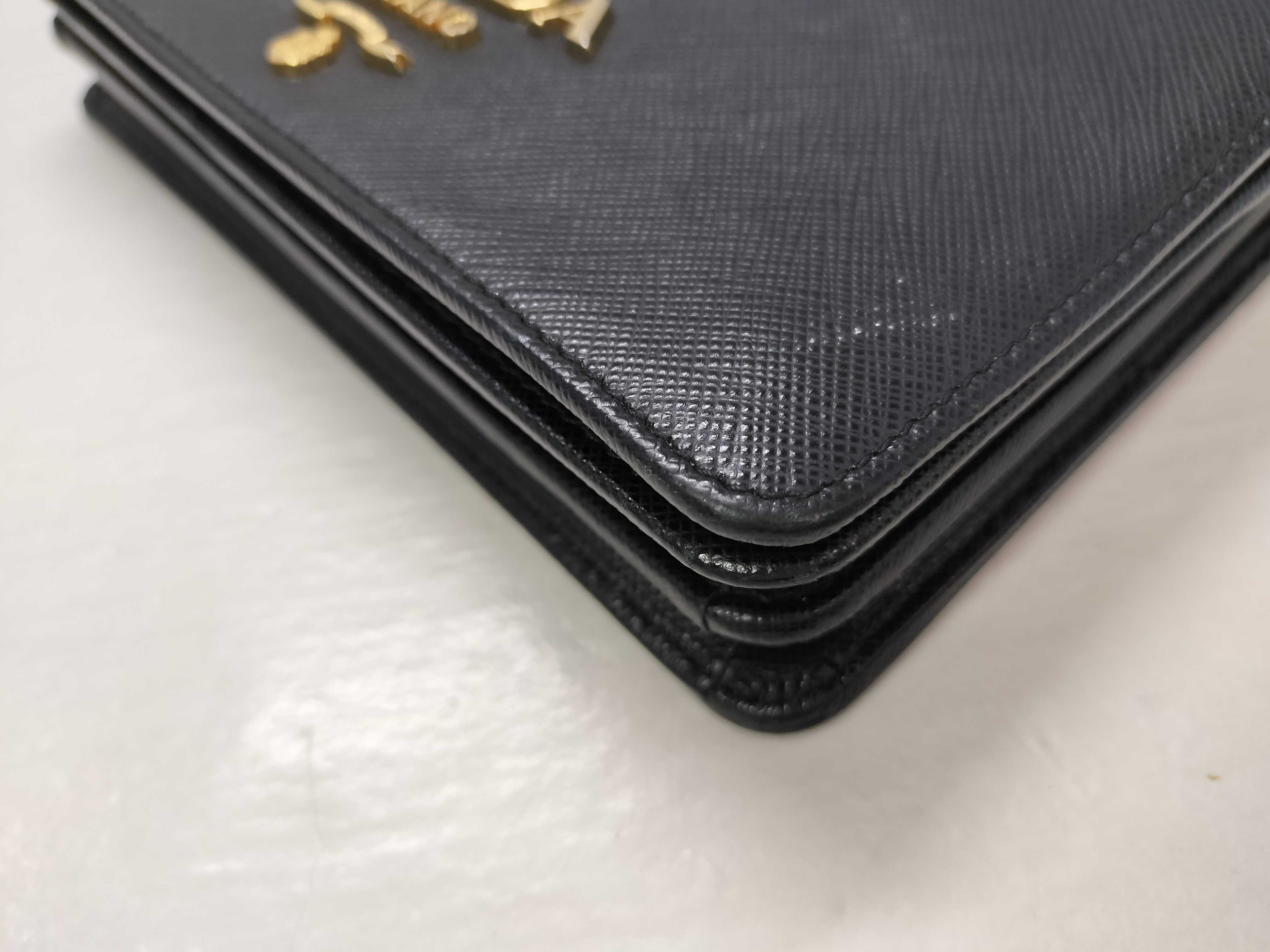 KR- Saffiano WOC Chain Wallet Black 1BP006 Shoulder Bag — view 6