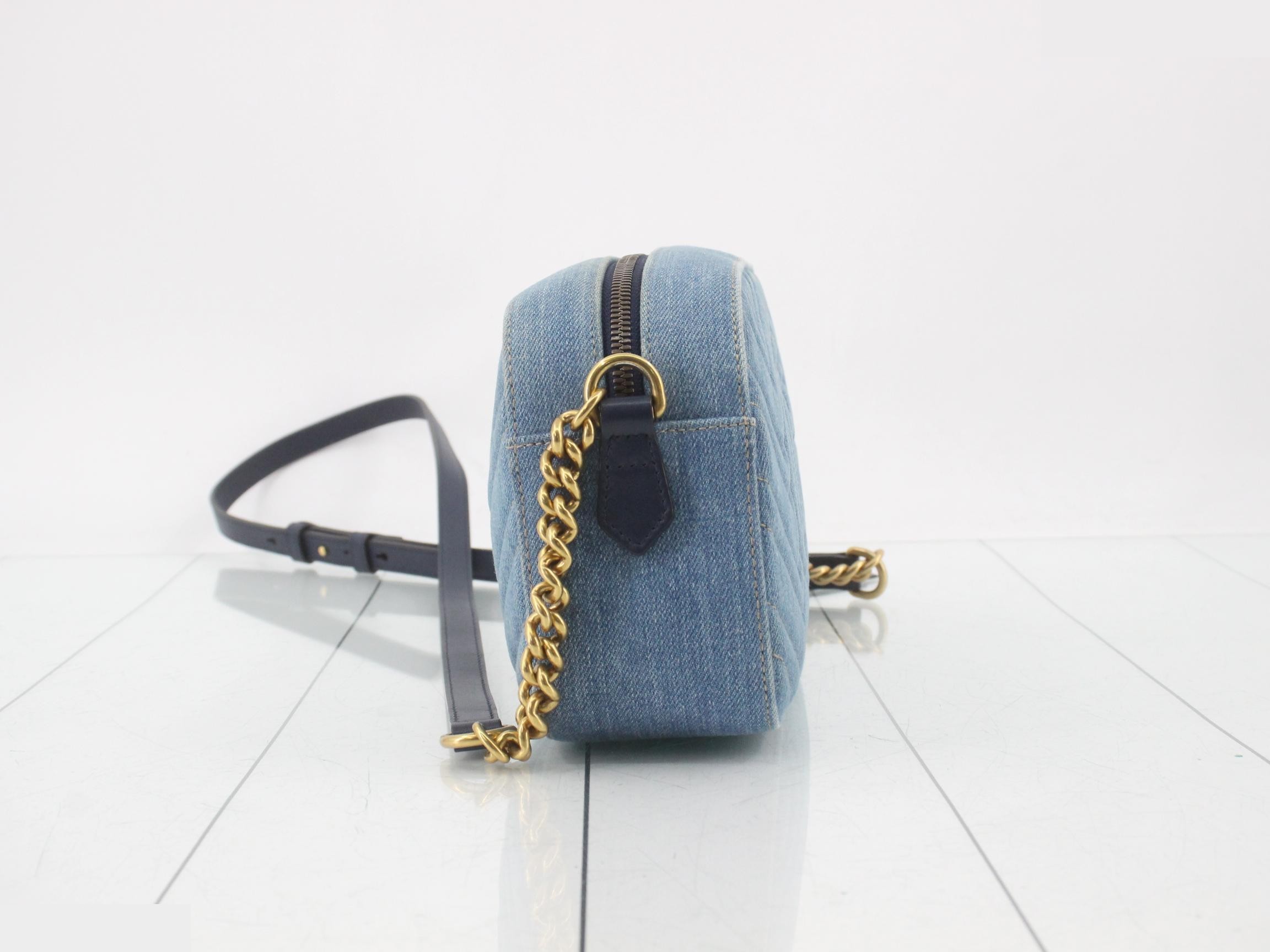 GG Marmont Quilted Denim Small Shoulder Bag — view 3