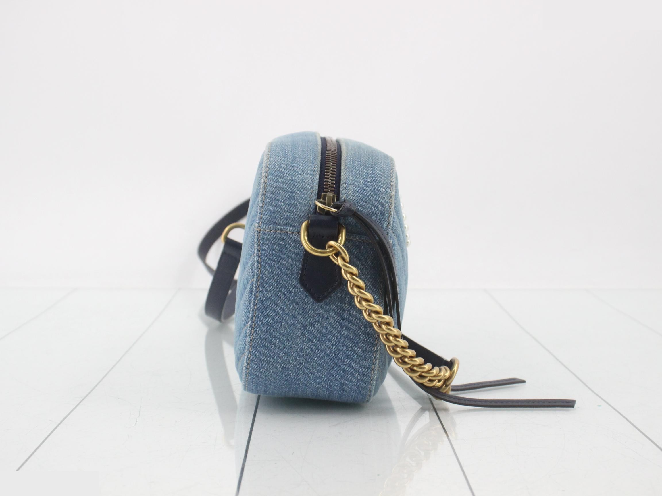 GG Marmont Quilted Denim Small Shoulder Bag — view 4