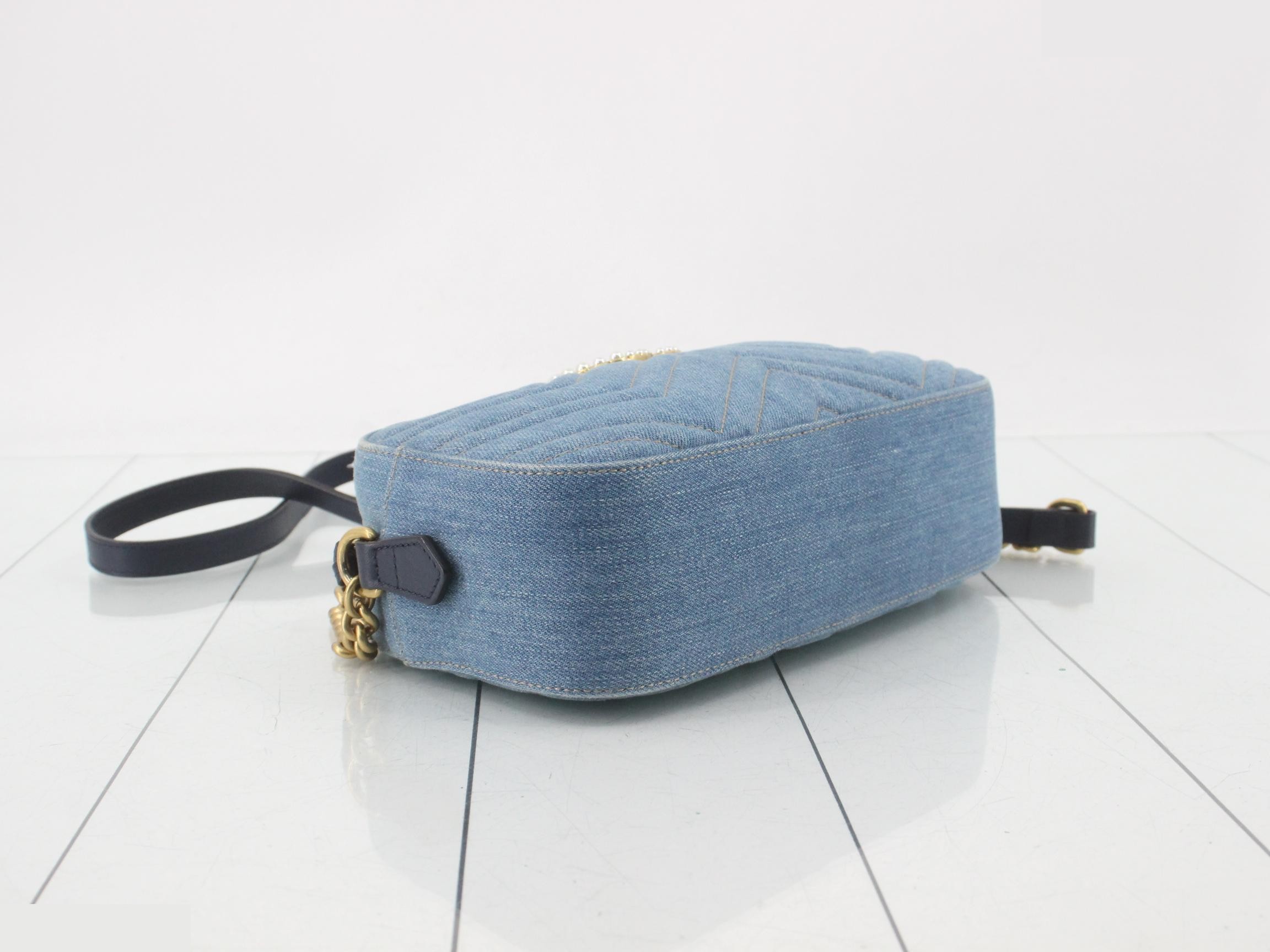 GG Marmont Quilted Denim Small Shoulder Bag — view 5