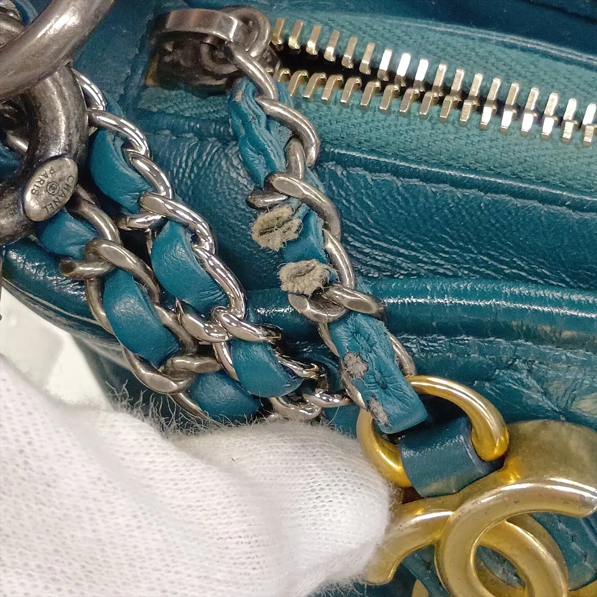 Gabrielle de Chanel Vintage Calfskin 2-Way Shoulder Bag, Green with Gold and Silver Hardware, 30547414 (Serial Number in the 30s) — view 12