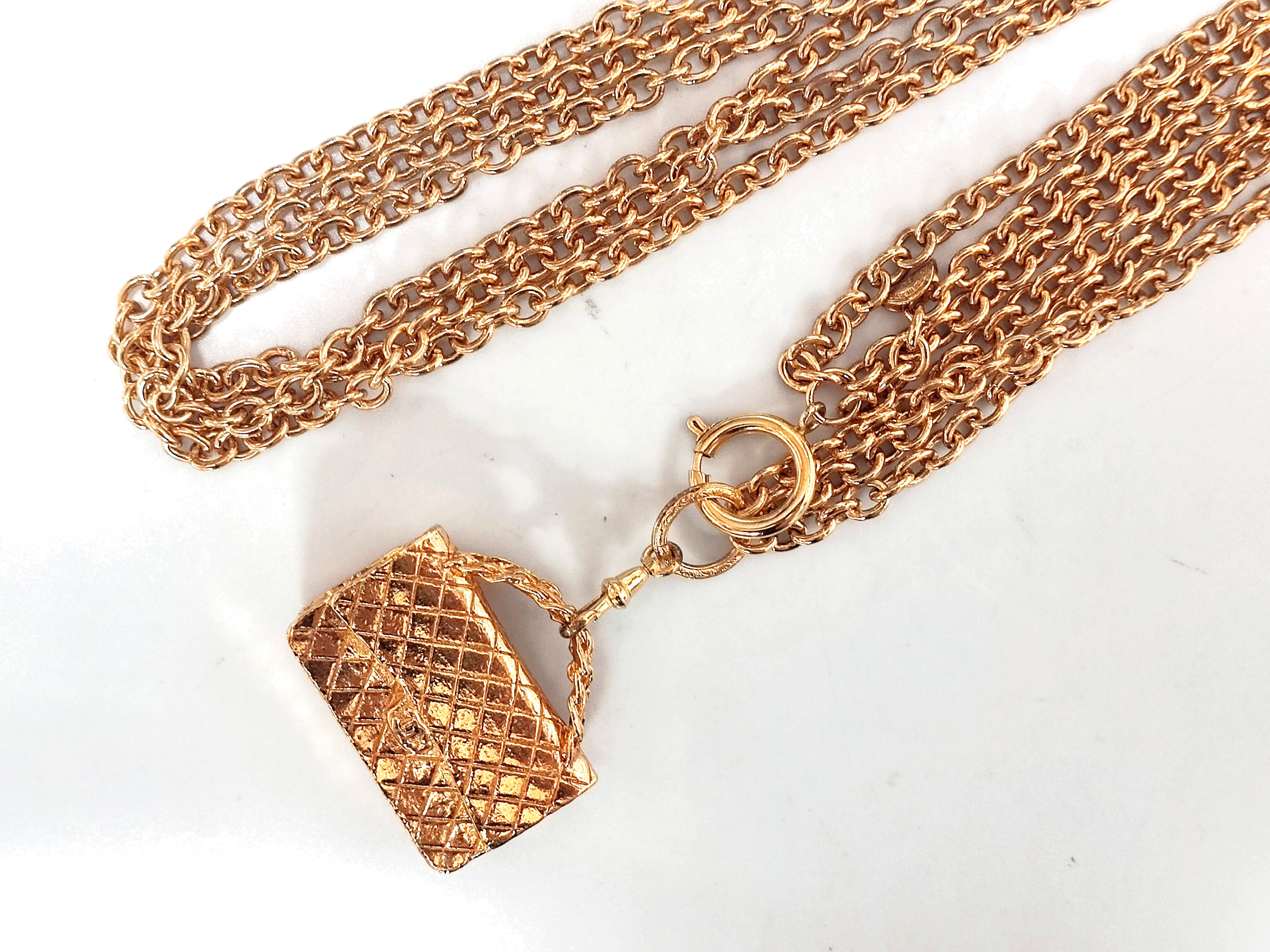 Coco Mark Matelassé Bag Triple Strand Necklace — view 5