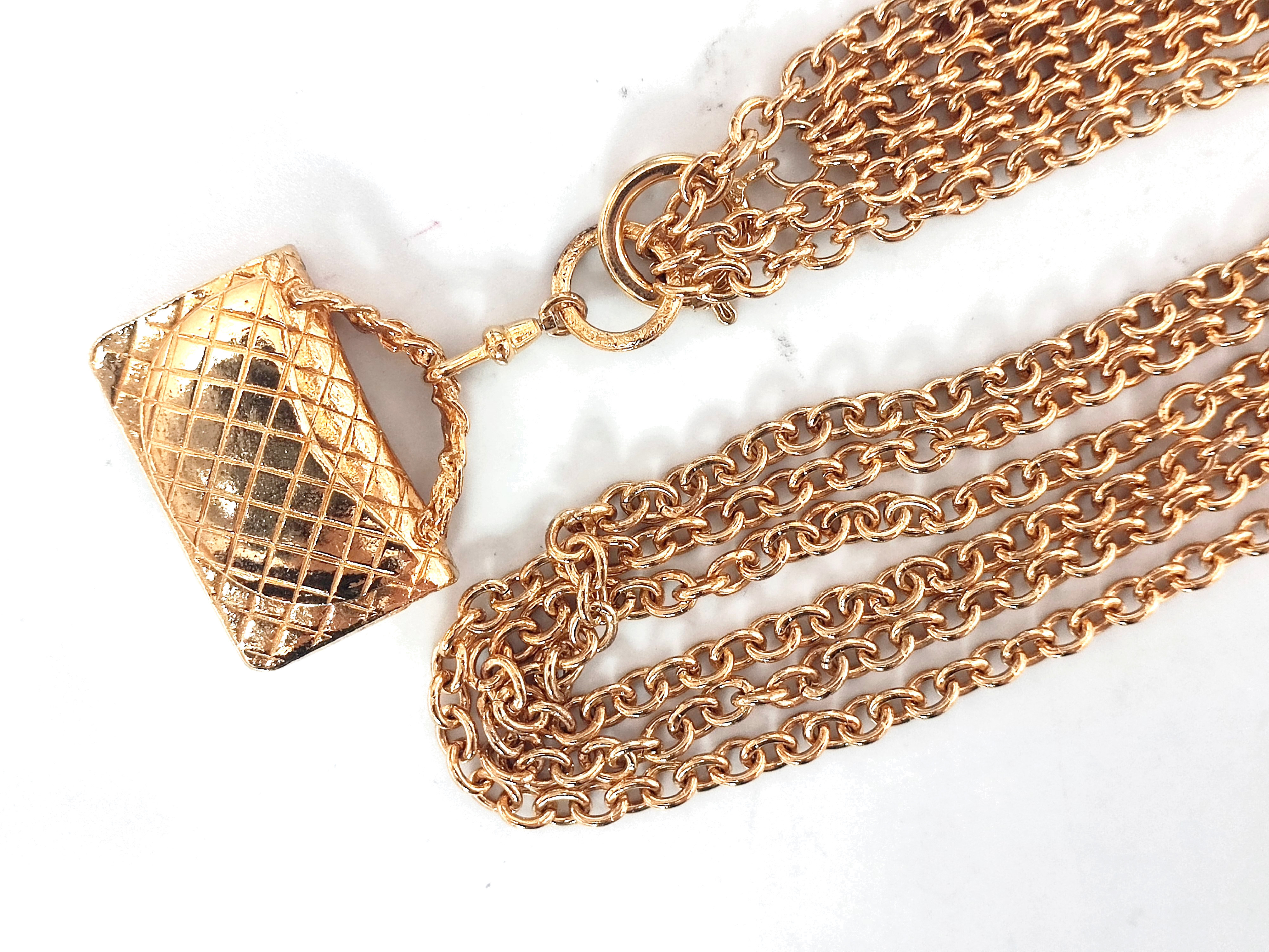 Coco Mark Matelassé Bag Triple Strand Necklace — view 8
